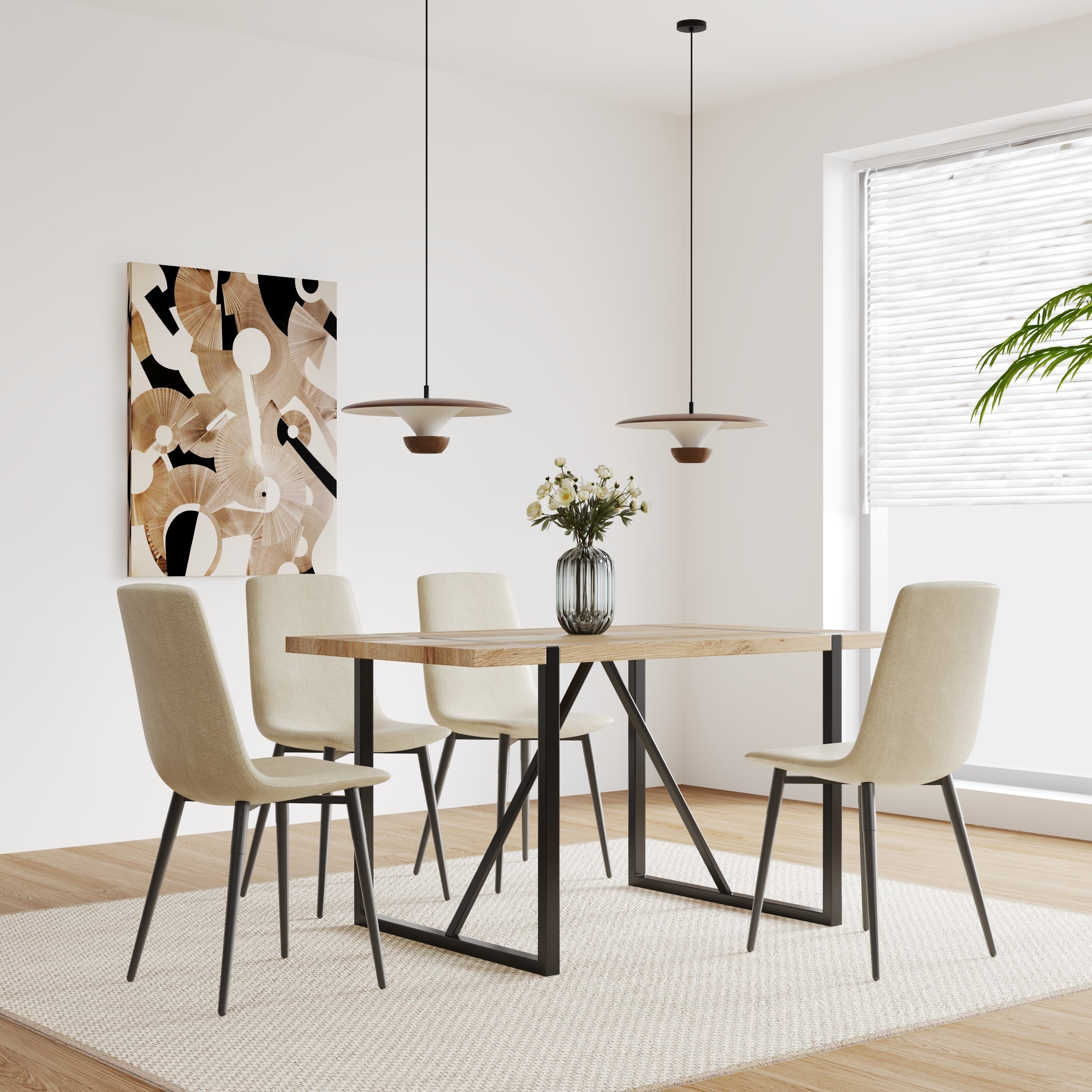 4-Piece Modern Upholstered Dining Chair Set - Linen Cushion Seats with Sturdy Black Metal Legs - Kitchen & Dining Room Accent Chairs (Beige) - Perfect for Small Spaces, Breakfast Nooks & Contemporary Home Decor