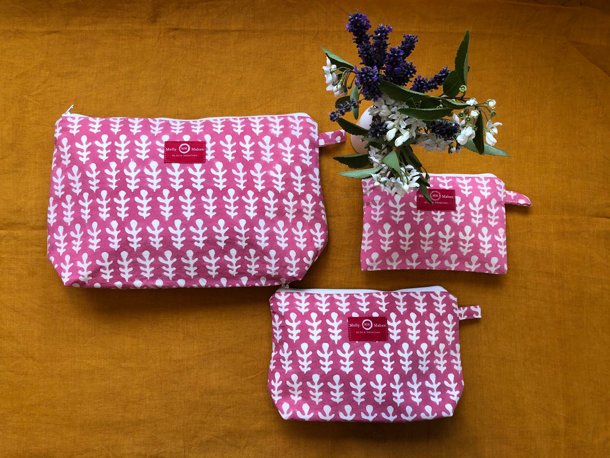 Organic Cotton Wash Bag Bagru Pink - Handmade Laundry Bag for Delicates, Travel & Storage | Eco-Friendly & Durable for Gym, College & Home Use