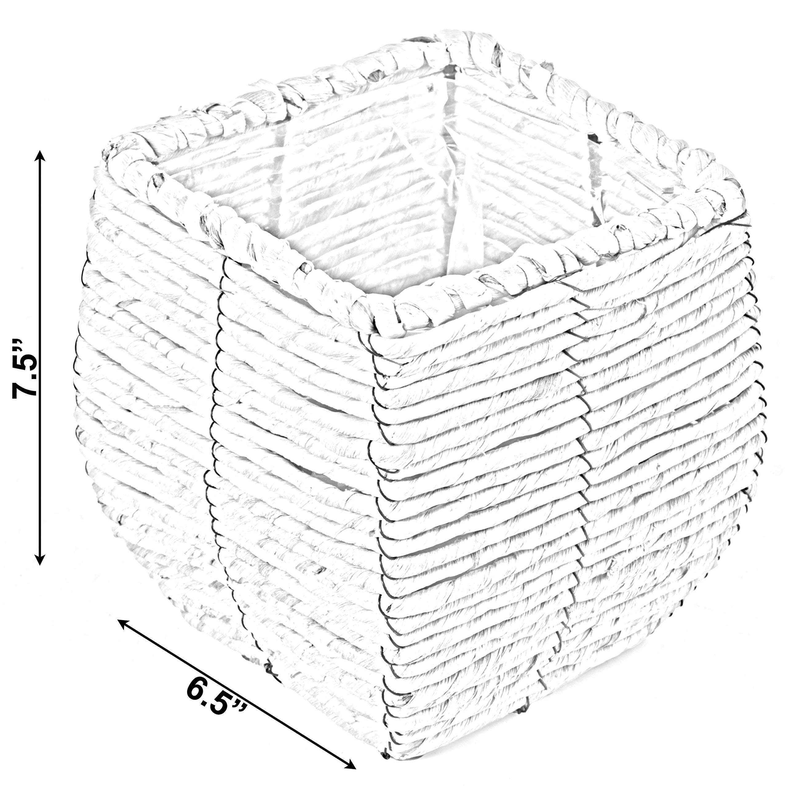 Vintiquewise Woven Square Flower Pot Planter with Leak-Proof Plastic Lining - Small Indoor/Outdoor Decorative Planter for Home, Garden, Patio, and Balcony