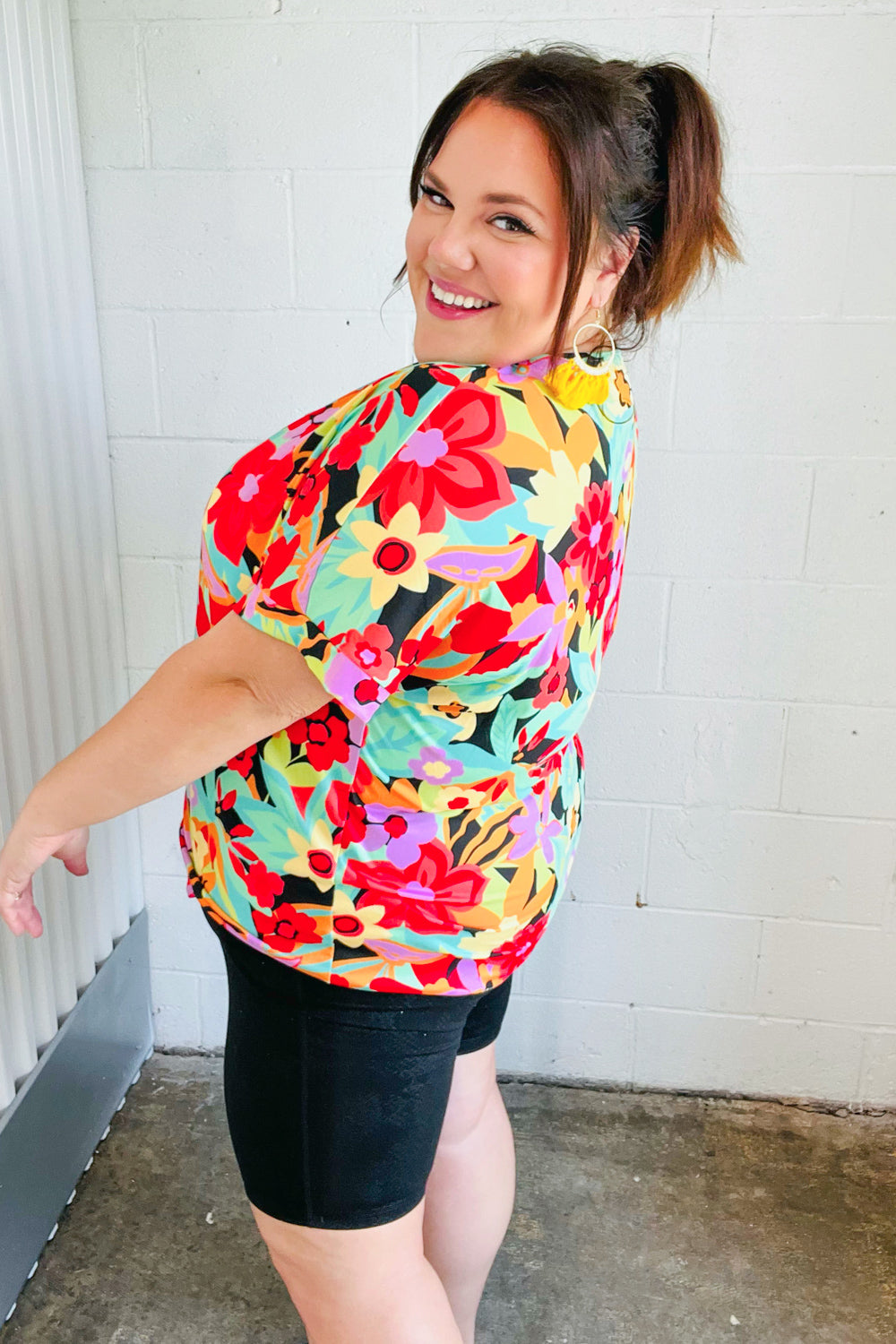 Stylish Multicolor Tropical Floral Print V-Neck Drop Shoulder Blouse for Women | Summer Beach Vacation & Boho Outfit Essential
