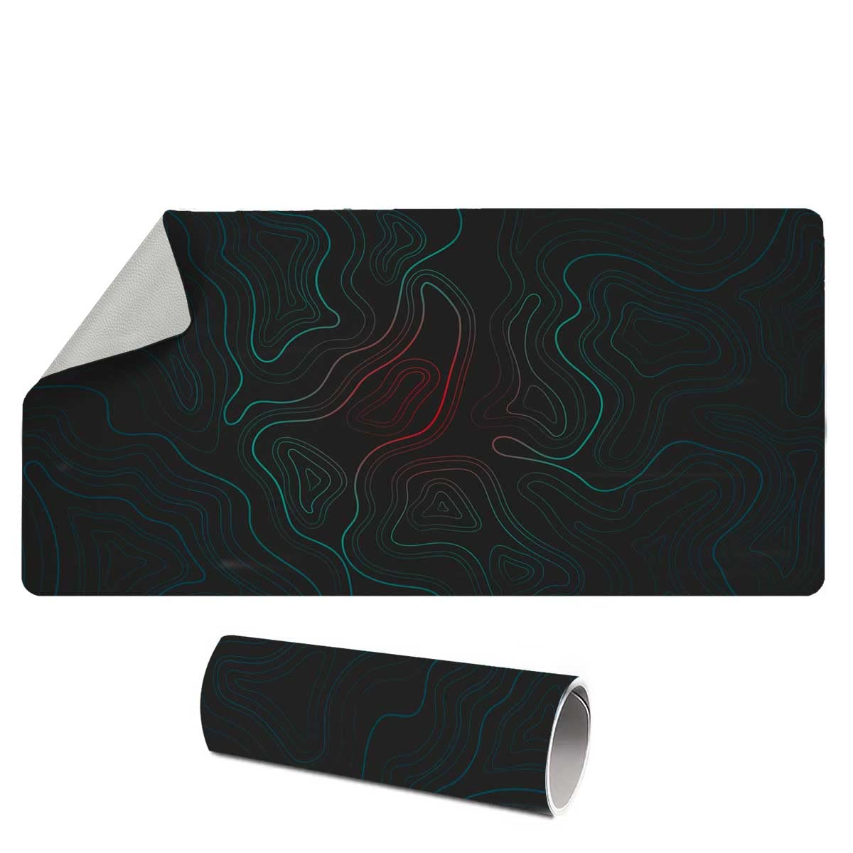 Topographic Contour Black Dual-Sided Office Desk Pad (35x17 Inches) - Large Extended Mouse Pad with Keyboard Space, Non-Slip Desk Mat for PC, Laptop, Home & Office Decor | Perfect for Gaming, Work & Study Setup