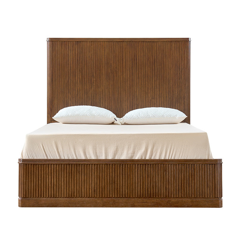 Modern Fluted Solid Wood Bed with Oak Texture – Elegant & Durable Bedroom Furniture for Home Decor | Perfect for Master Bedroom, Guest Room & Apartment