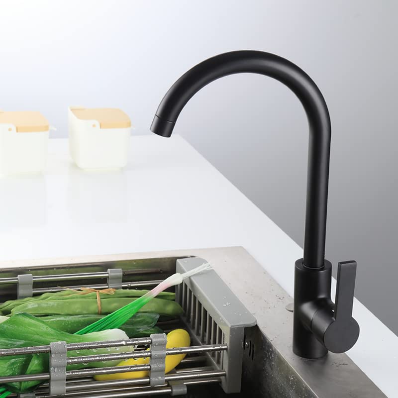 Premium SUS 304 Stainless Steel Single Lever Kitchen Sink Faucet - 360° Swivel Matte Black Mixer Tap for Hot & Cold Water - Ideal for Modern Kitchens, Restaurants, and Food Prep Areas