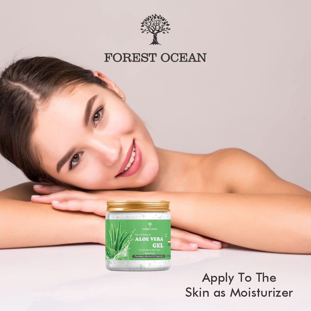 Forest Ocean Aloe Vera Gel - Multipurpose Beauty Gel for Skin & Hair Care with Vitamin E & Natural Emollients (175ml, Paraben Free) | Perfect for Sunburn Relief, Moisturizing Dry Skin & Hair Conditioning
