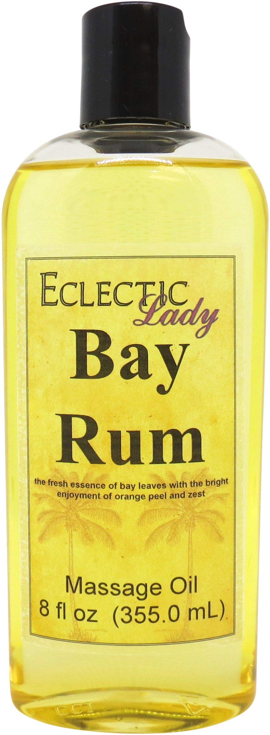 Bay Rum Massage Oil 8 oz - Natural Sweet Almond & Jojoba Oil Blend - Preservative Free Aromatherapy Massage Oil for Relaxation, Couples Massage & Stress Relief - Perfect for Spa Nights & Self-Care Rituals