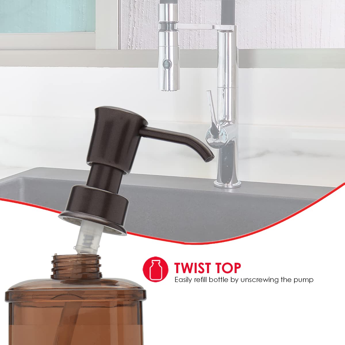 Home Basics 18.6 oz Refillable Soap Dispenser with Basketweave Sponge Holder - Perfect Portion Control in One Pump for Bathroom & Kitchen - Neutral Bronze Color | Ideal for Countertop Organization & Hand Soap Dispensing