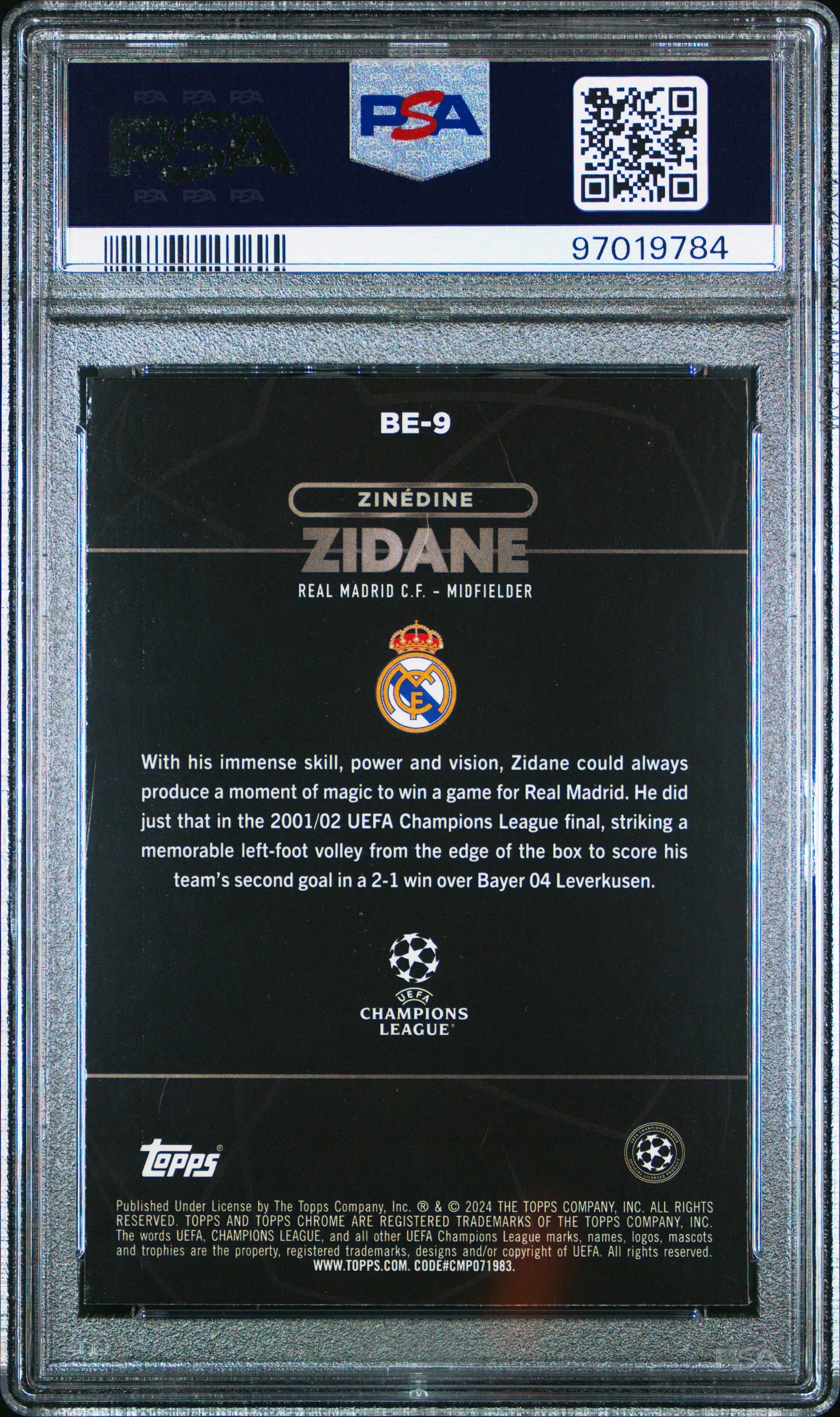 2023-24 Topps Chrome UEFA Club Competitions Shadow Etch Zinedine Zidane PSA 10 Graded Soccer Card - Rare Collectible for Sports Memorabilia & Investment