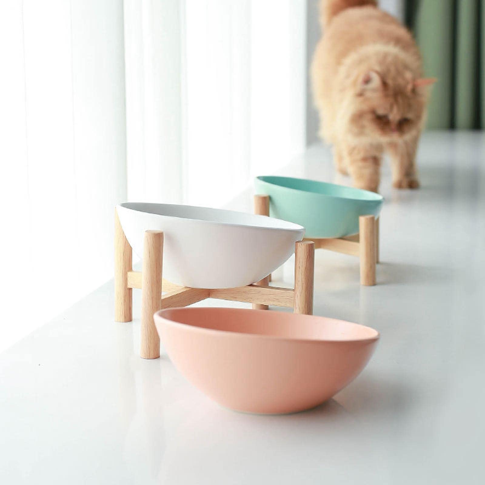 Tilting Cat Bowl with Stand - Removable Elevated Pet Food Feeder for Cats and Dogs - Non-Slip Blue Design - Perfect for Picky Eaters and Pets with Neck Pain