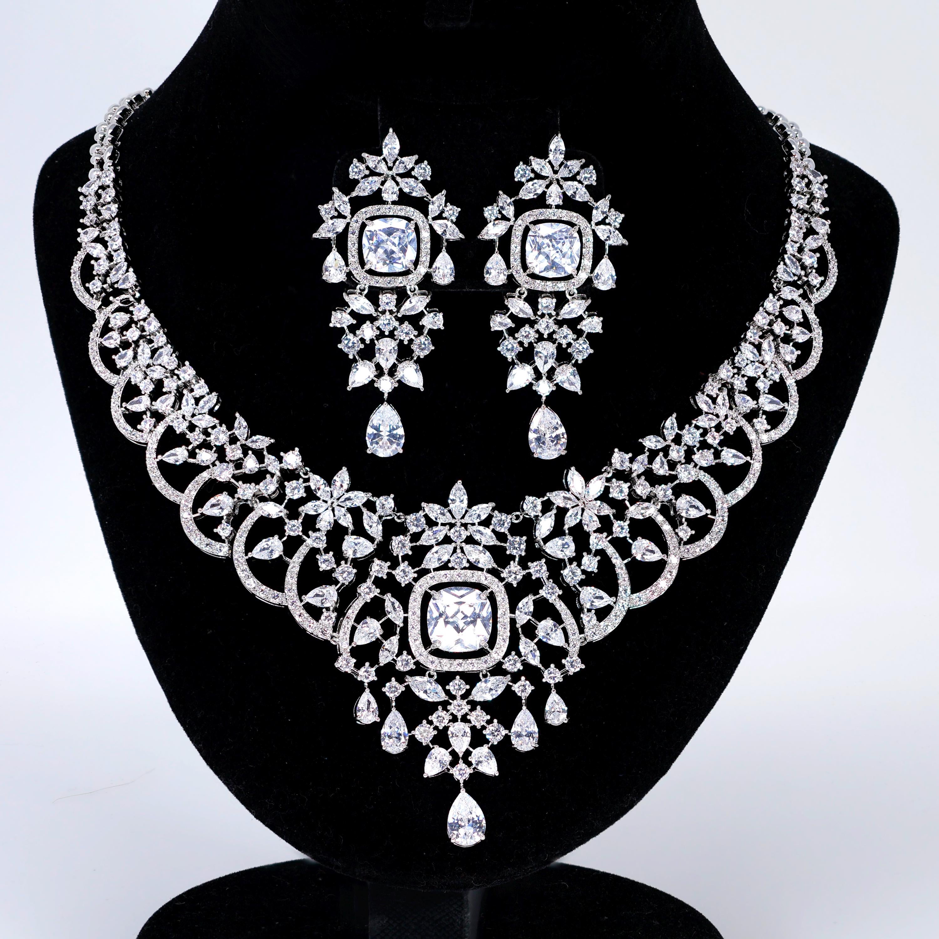 CZ Diamond Queen’s Legacy Jewelry Set - Bridal Earrings, Bracelet, Ring & Necklace Set | Elegant Statement Jewelry for Weddings, Prom & Special Occasions