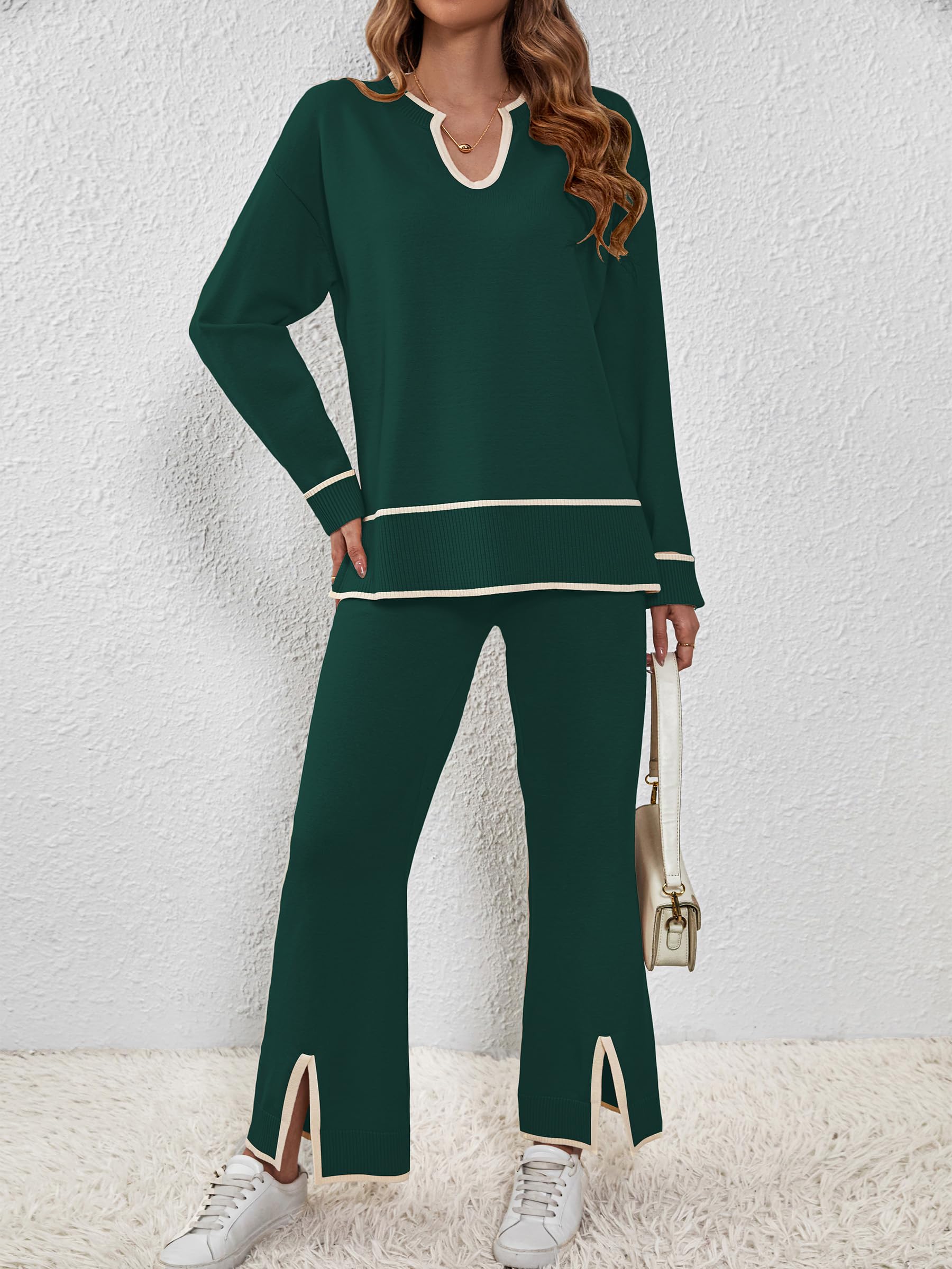SuperPrity Women's 2-Piece Lounge Sets - Soft Knit Top & Wide Leg Pants Matching Sweatsuit Outfits | Cozy Fall Fashion 2024 | Perfect for Home Relaxation, Casual Outings & Travel