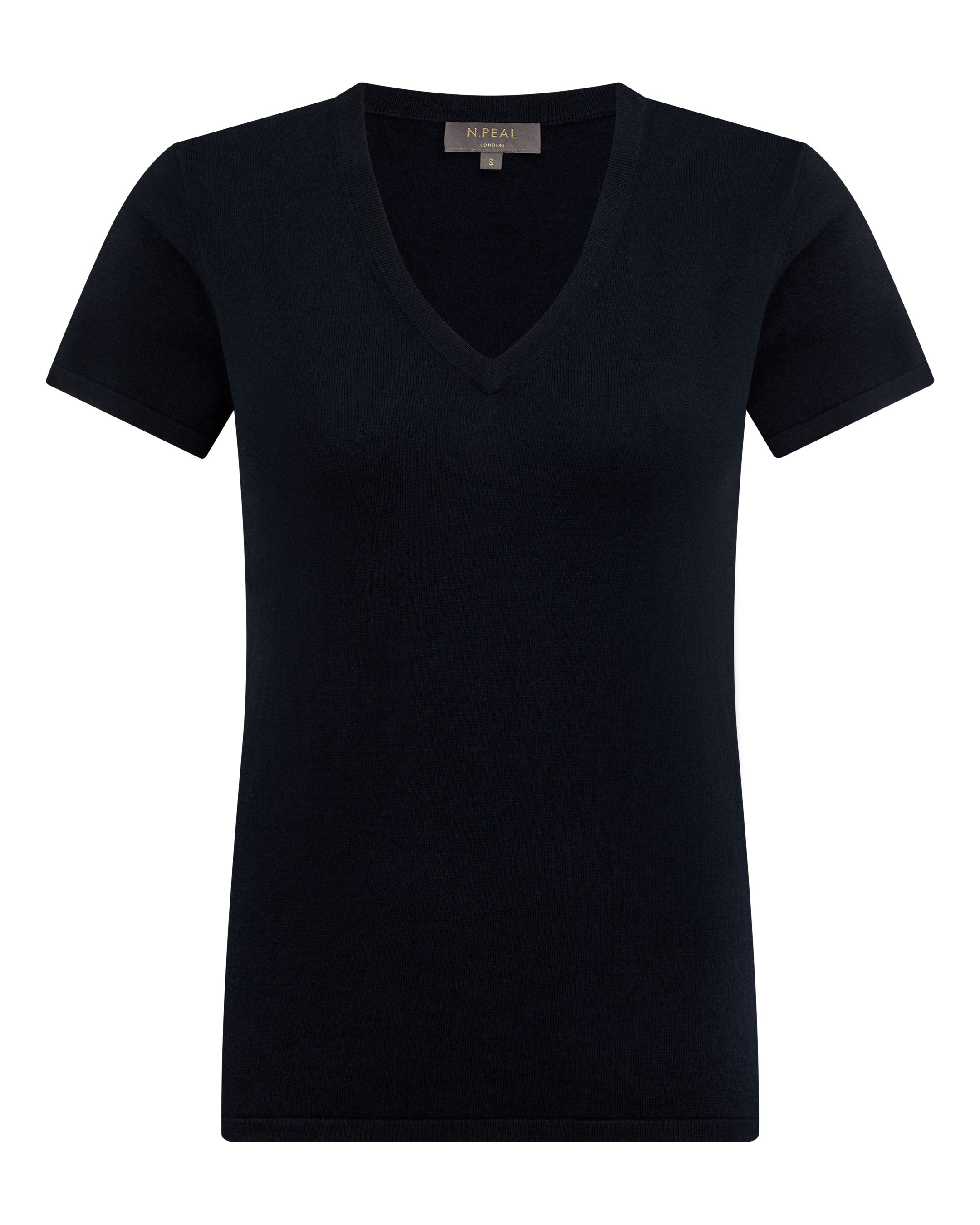 Premium Women's Cotton Cashmere Silk Blend T-Shirt - Navy Blue Crew Neck Short Sleeve Top for Casual Wear & Layering
