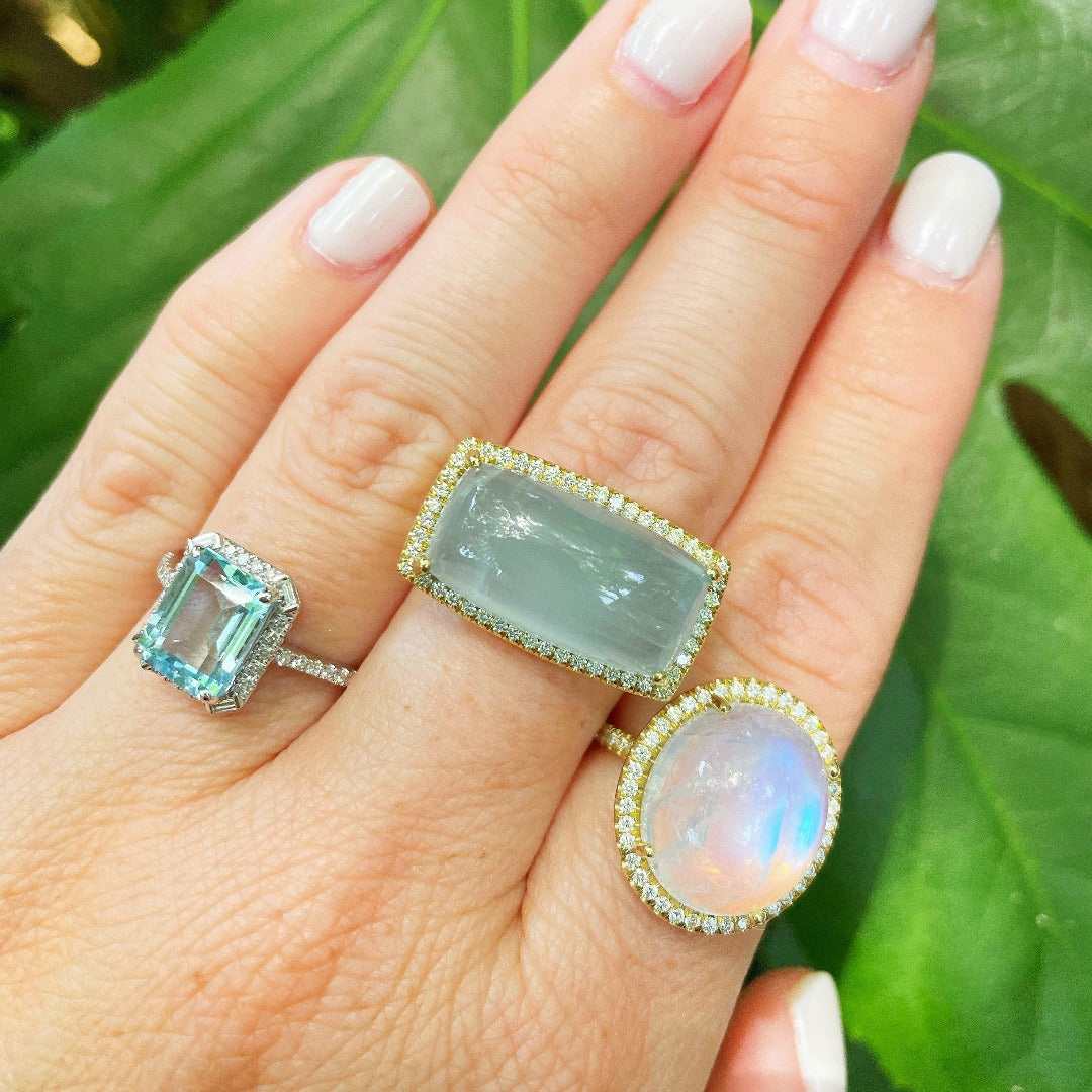 Emerald Cut Blue Topaz & Diamond 14K White Gold Ring for Women - Elegant Wedding, Engagement & Anniversary Jewelry Gift