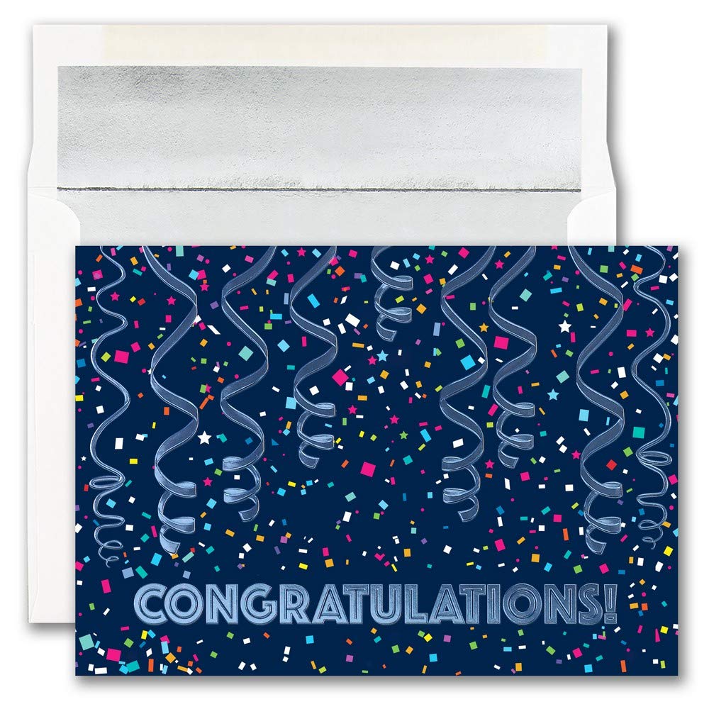 JAM Paper Blank Congratulations Cards with Matching Envelopes - 25-Pack Confetti & Streamers Design - Perfect for Graduation, Baby Showers & Birthday Celebrations
