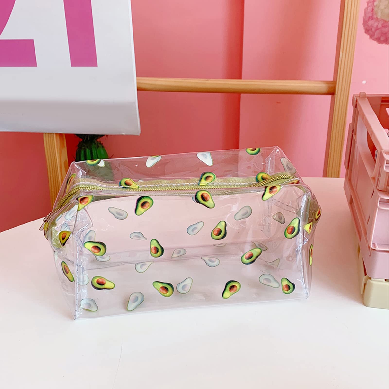 Cute Kawaii Clear Makeup Bag Organizer - Large Capacity Zippered Cosmetic Pouch, Cartoon Toiletry Storage Case for Women, 3-Pack Transparent Travel & Office Essentials (Fruit Design) - Perfect for Travel, Gym, and Daily Beauty Organization