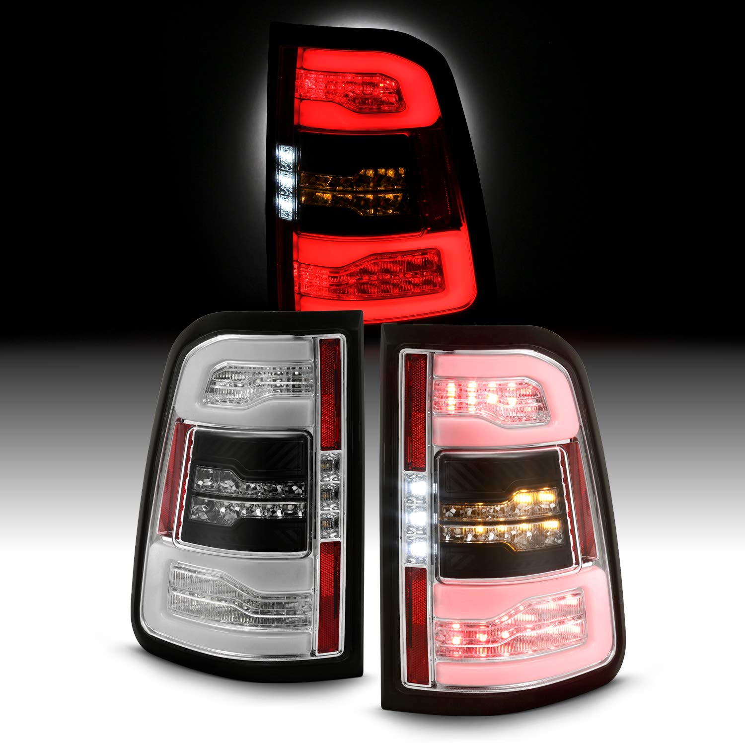 AKKON LED Chrome Tail Lights for 2019-2022 Ram 1500 - Sequential Turn Signal Brake Lamps (Halogen Type, Left+Right Pair) - Upgrade Your Truck's Style & Safety for Night Driving & Off-Road Adventures