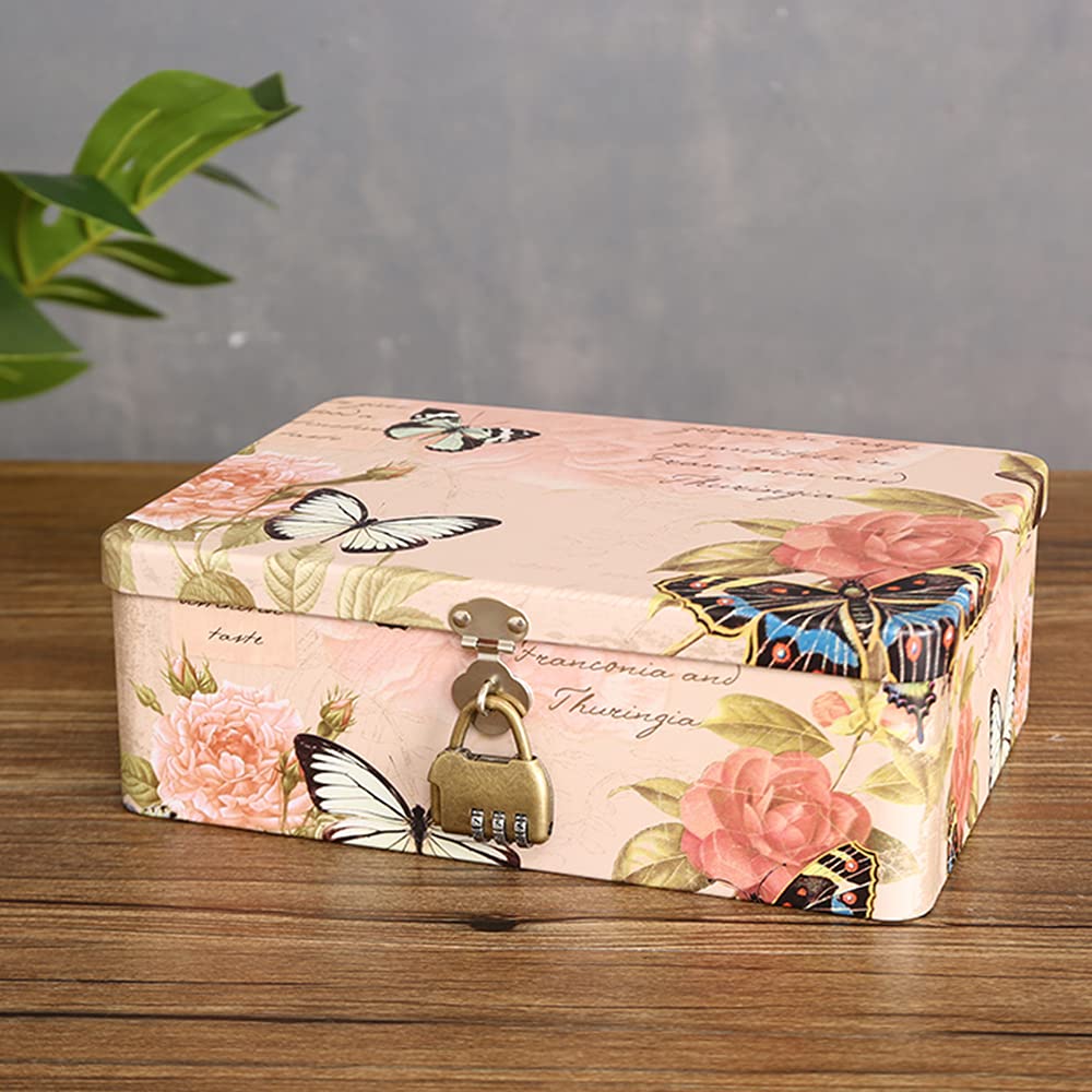Vintage Lockable Iron Storage Box - Large Password Protected Jewelry Organizer for Cosmetics, Students & Home Use | Perfect for Travel, Office & Dorm Room Organization