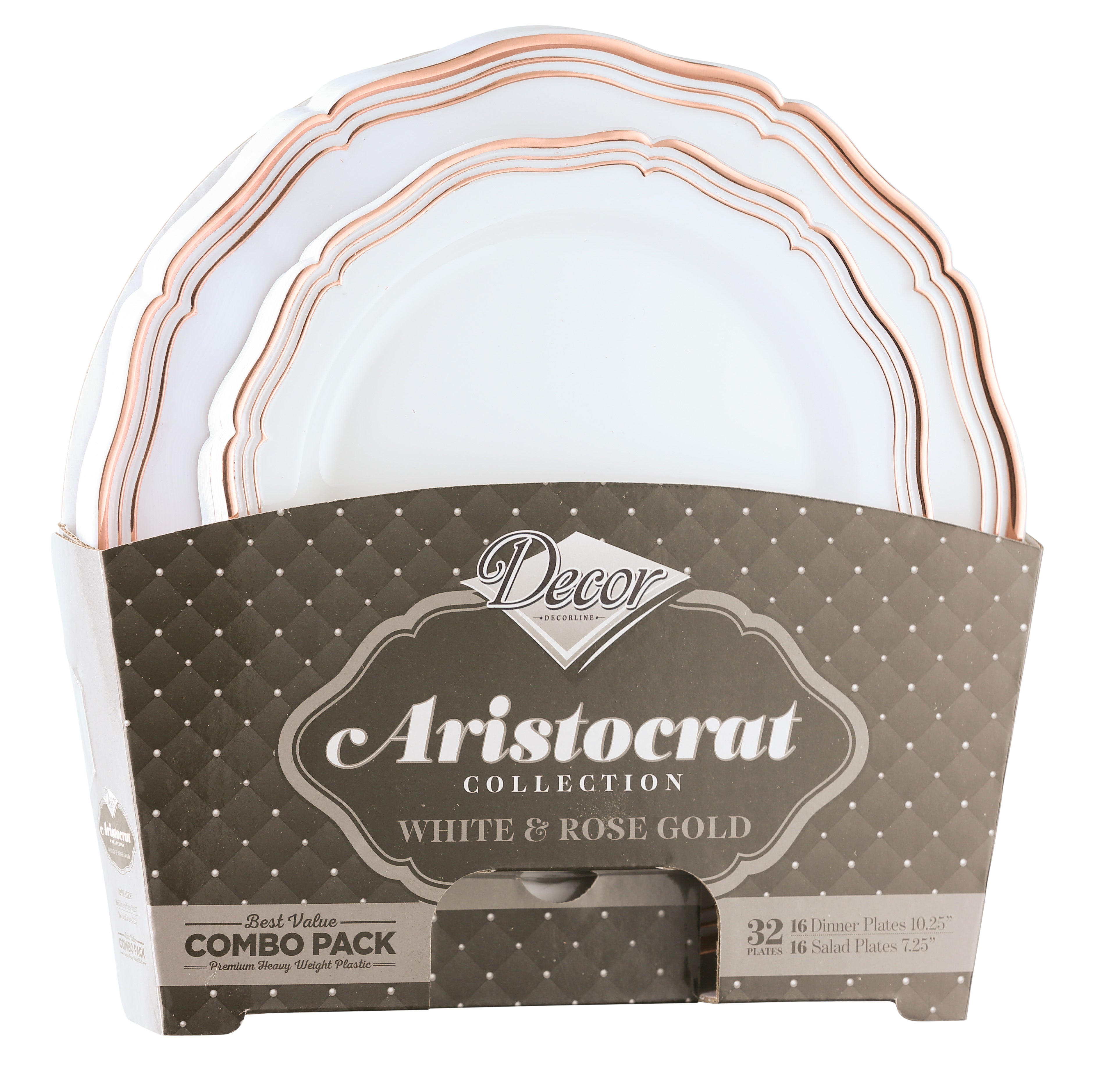 32-Piece Rose Gold & White Round Plastic Dinnerware Set - 16 Place Settings - Elegant & Durable Disposable Plates, Bowls, Cups & Cutlery - Perfect for Parties, Weddings, Picnics & Outdoor Events