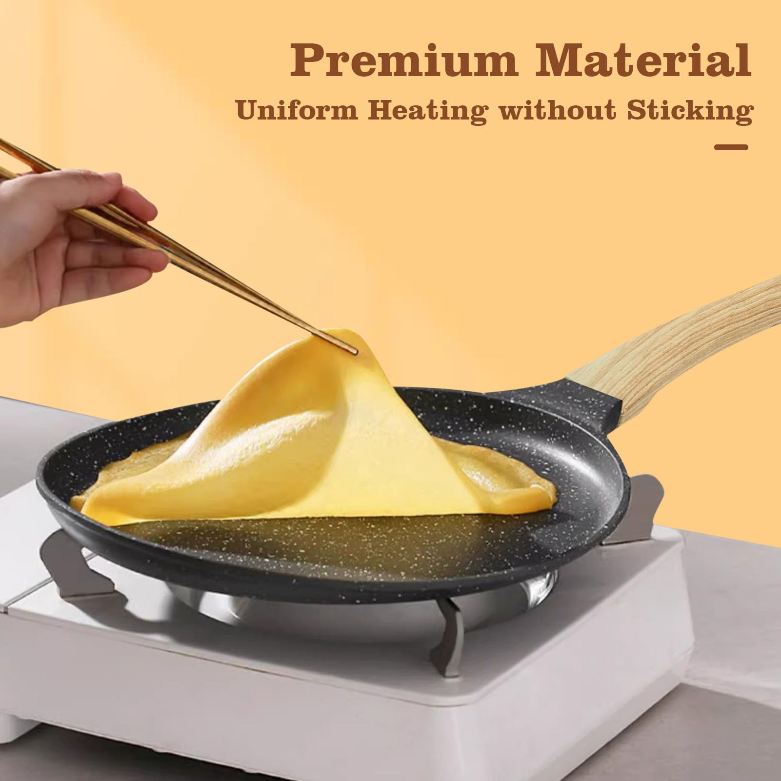 Non-Stick 28cm Aluminum Alloy Flat Bottom Frying Pan for Pancakes, Crepes, Omelets - Induction & Gas Stove Compatible - Perfect for Breakfast, Camping & Home Cooking