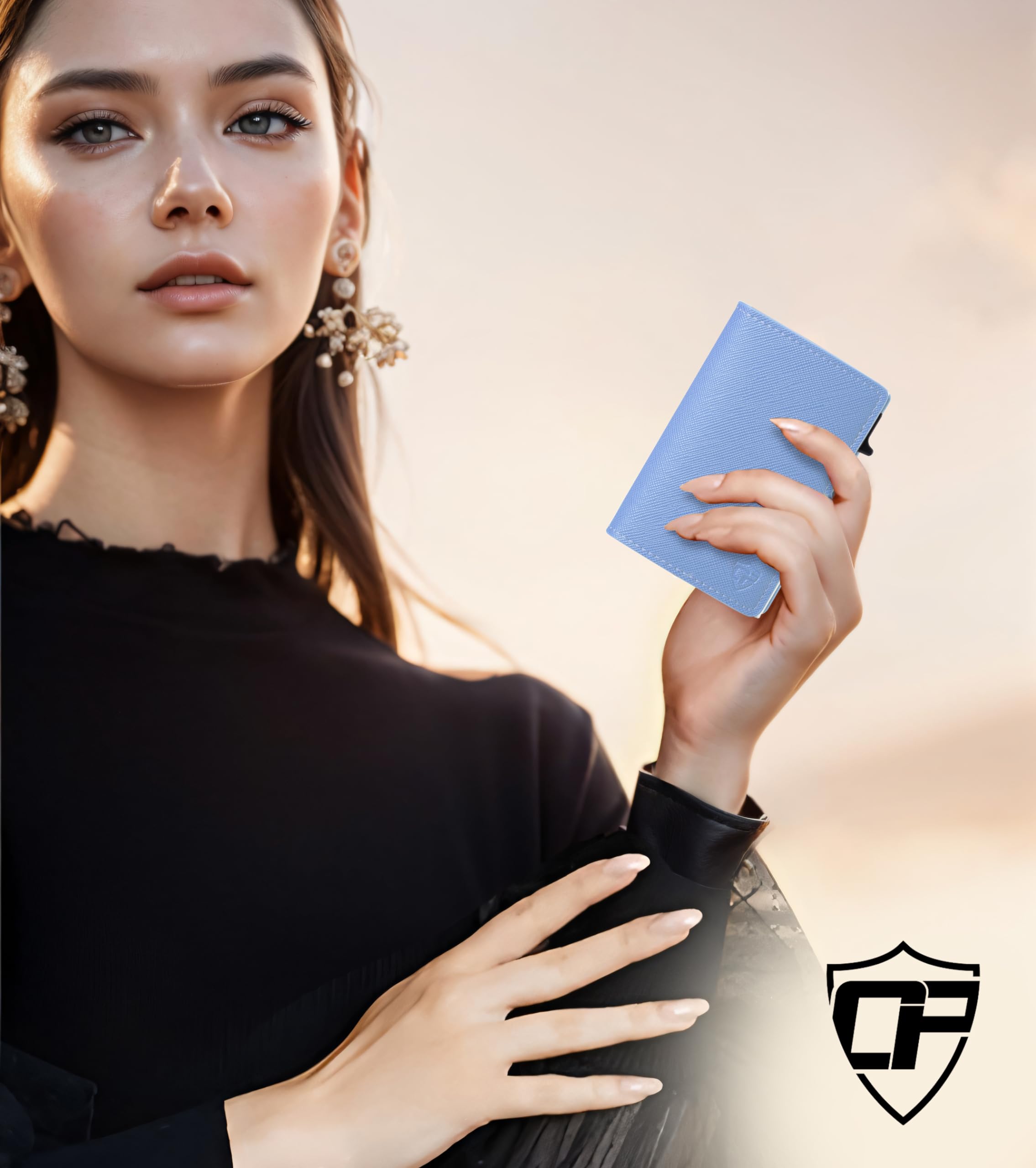 RFID Blocking Slim Minimalist Credit Card Holder for Women - Light Blue PU Saffiano Leather Wallet | Secure & Stylish Card Organizer for Everyday Use, Travel & Business
