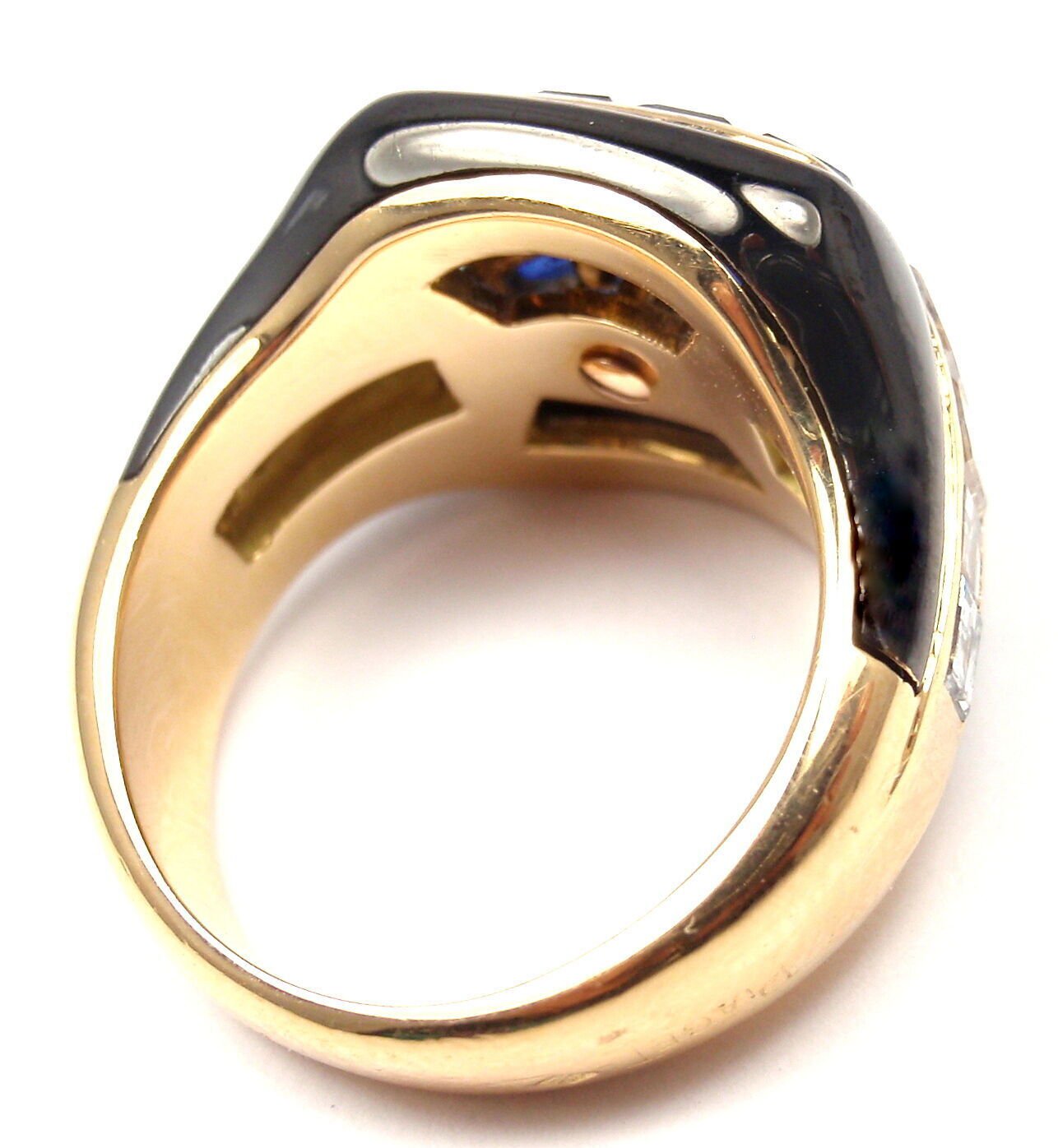 Authentic Piaget 18k Yellow Gold Diamond Invisible Set Sapphire Enamel Ring | Luxury Jewelry for Weddings, Anniversaries & Special Occasions