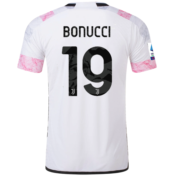 Adidas Juventus Authentic Leonardo Bonucci Away Jersey with Serie A Patch 23/24 - White Official Football Shirt for Fans & Players - Perfect for Matchdays, Training & Soccer Gifts