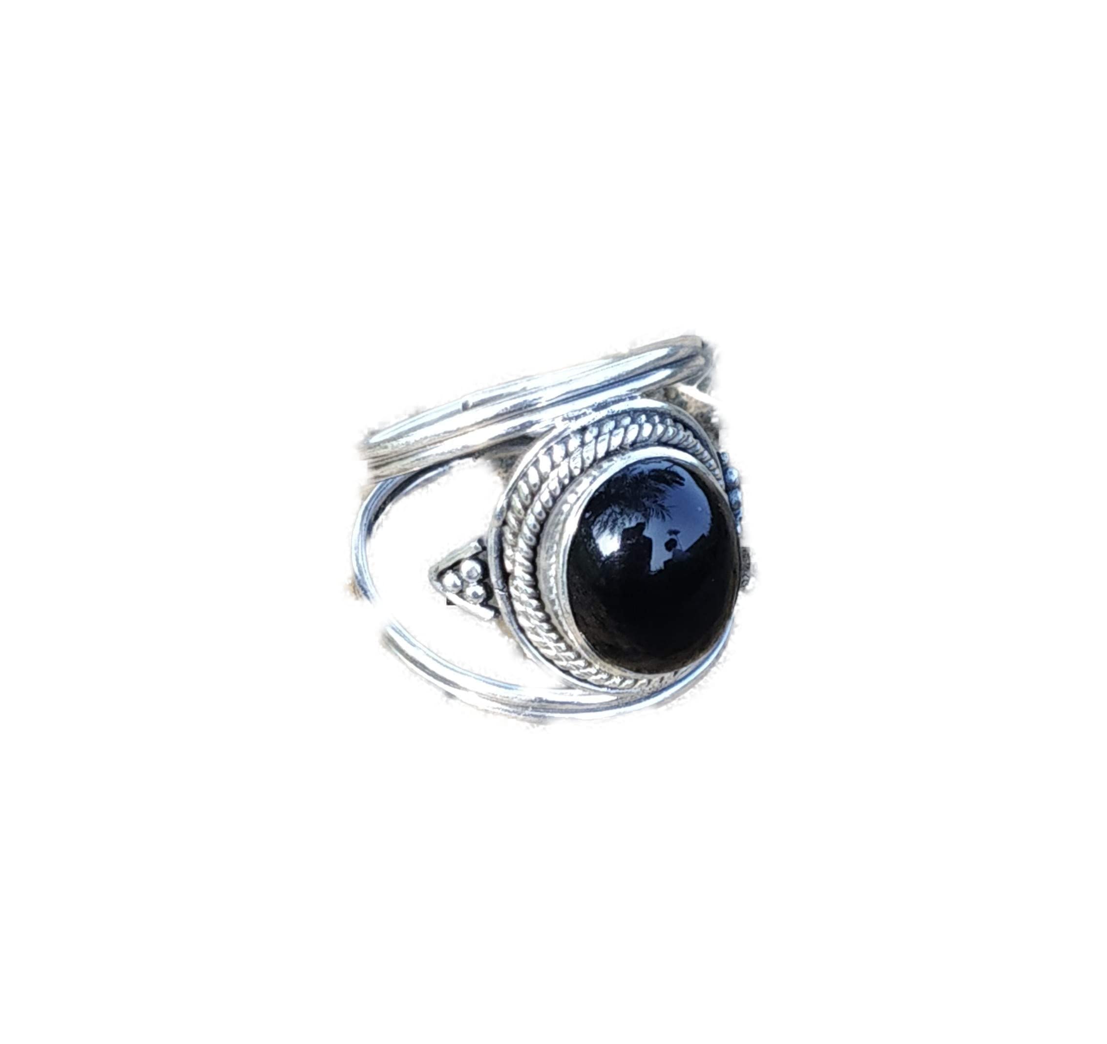 925 Sterling Silver Black Onyx Ring - Handcrafted Boho Gypsy Wedding Gift, Promise Ring & December Birthstone Jewelry for Bridesmaids | Unique Artisan Designer Ring for Women, Anniversary & Special Occasions