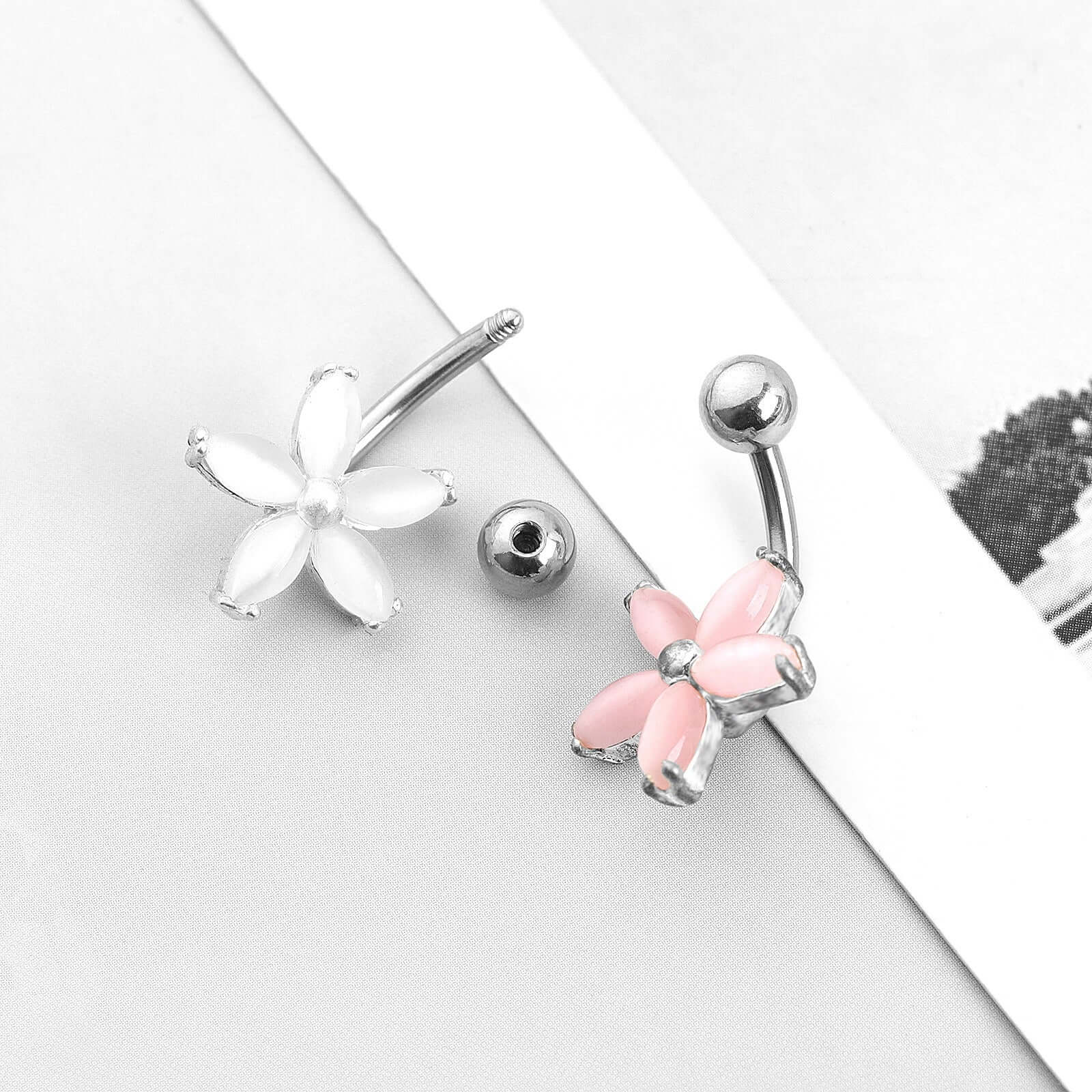 Cat's Eye Stone Flower Belly Button Ring & Body Jewelry | UZ661 | Perfect for Piercings, Parties & Fashion Accessories
