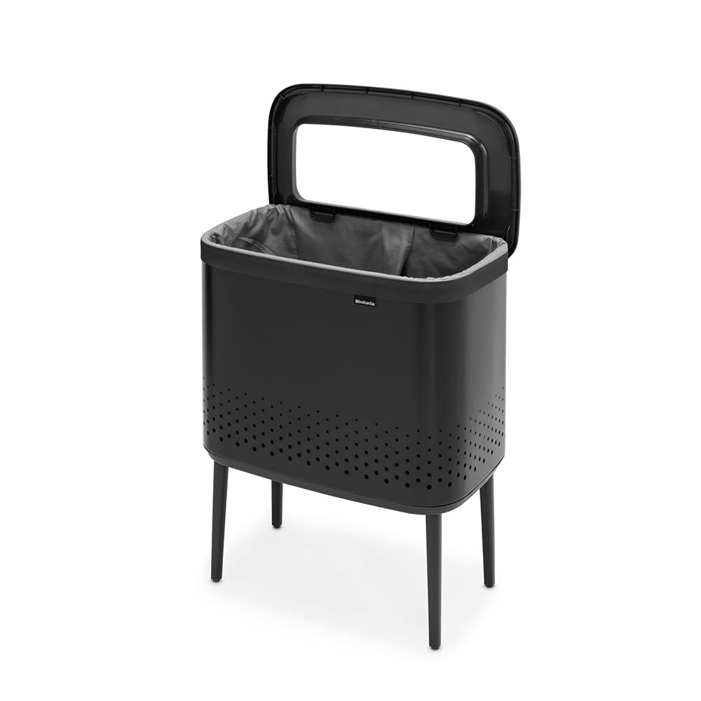 Brabantia Bo Laundry Hamper 16 Gallon - Removable Ventilated Laundry Basket with Flat Back, Stylish Matt Black Dirty Clothes Bin | Rust-Resistant Bathroom Hamper for Bedroom, Laundry Room & Dorm Organization