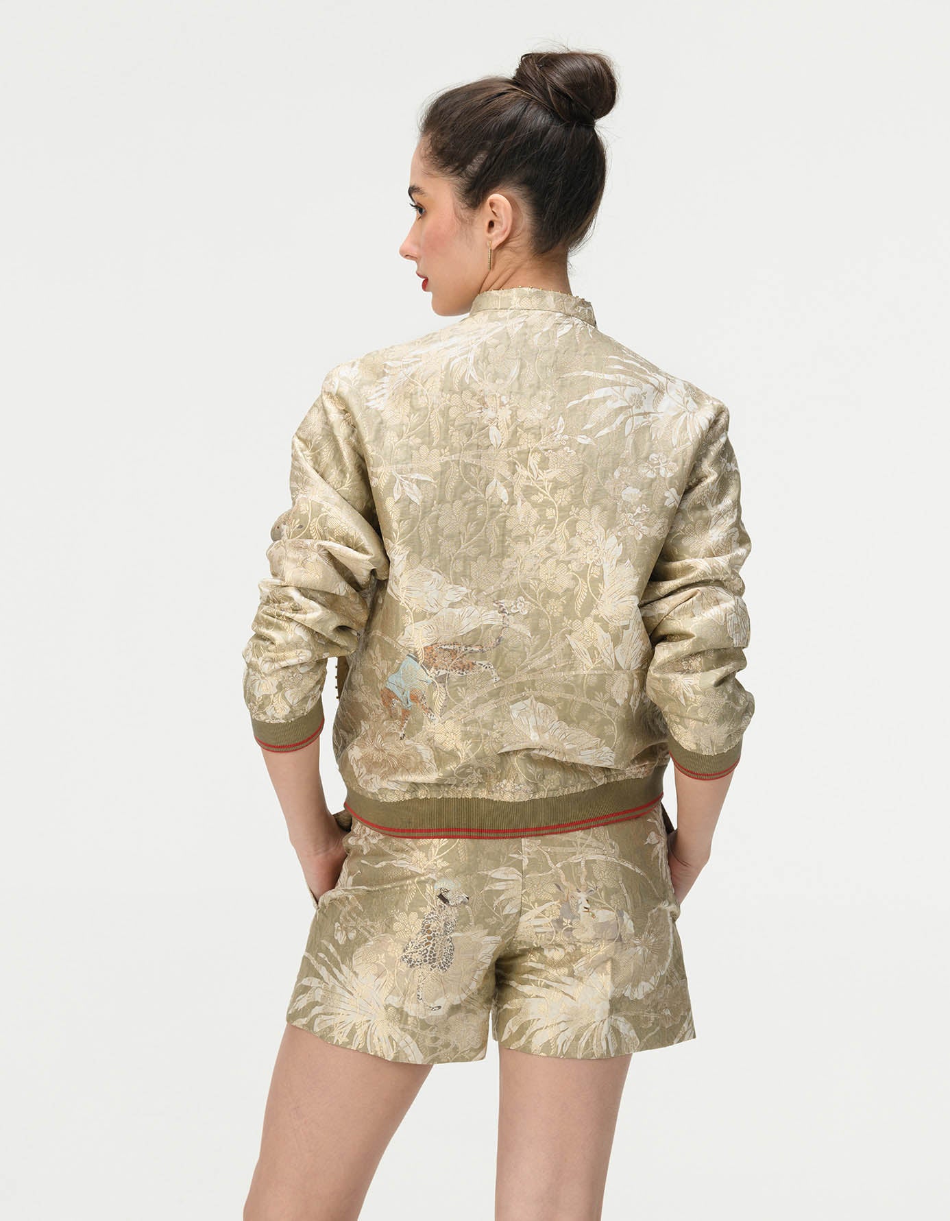 Silk Brocade Shorts for Women - Oyster Grey - Elegant Lounge & Sleepwear for Comfortable Nights