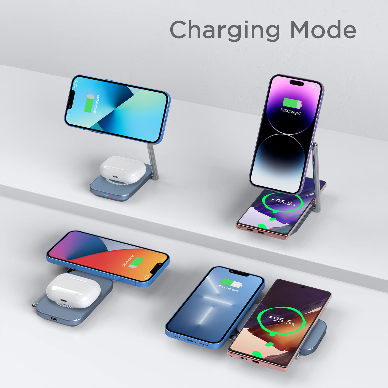 2-in-1 MagSafe Charger Stand - 20W Fast Magnetic Wireless Charging Station for iPhone 15/14/13/12 & AirPods Pro/3/2 - Foldable Travel Design with Zinc Alloy Base - Perfect for Home, Office & On-the-Go Charging