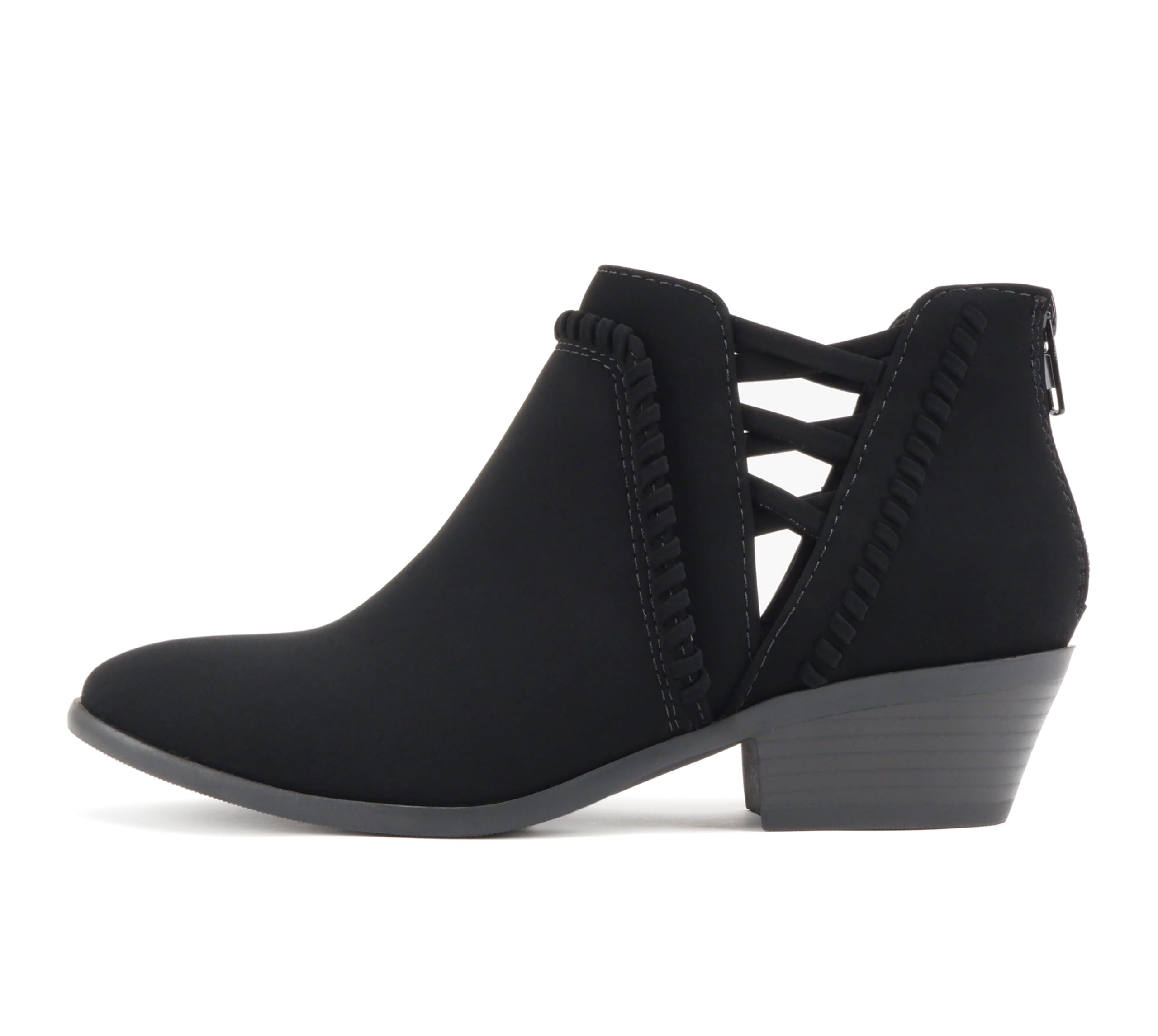 Soda Sincere Women's Low Ankle Heel Booties with Elastic Cross Straps - Stylish Comfort for Work, Date Night & Casual Outings