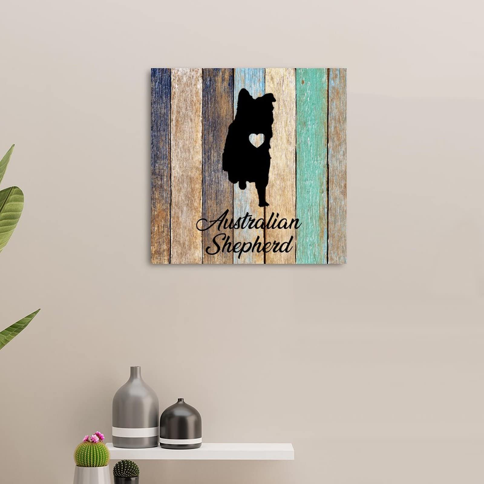 Australian Shepherd Dog Wooden Wall Sign - Christian Home Decor for Bedroom & Living Room - 12x12 Inch Rustic Puppy Wall Art - Perfect for Housewarming Gifts & Pet Lover Gifts (Ideal for Farmhouse, Nursery, or Office Decor)