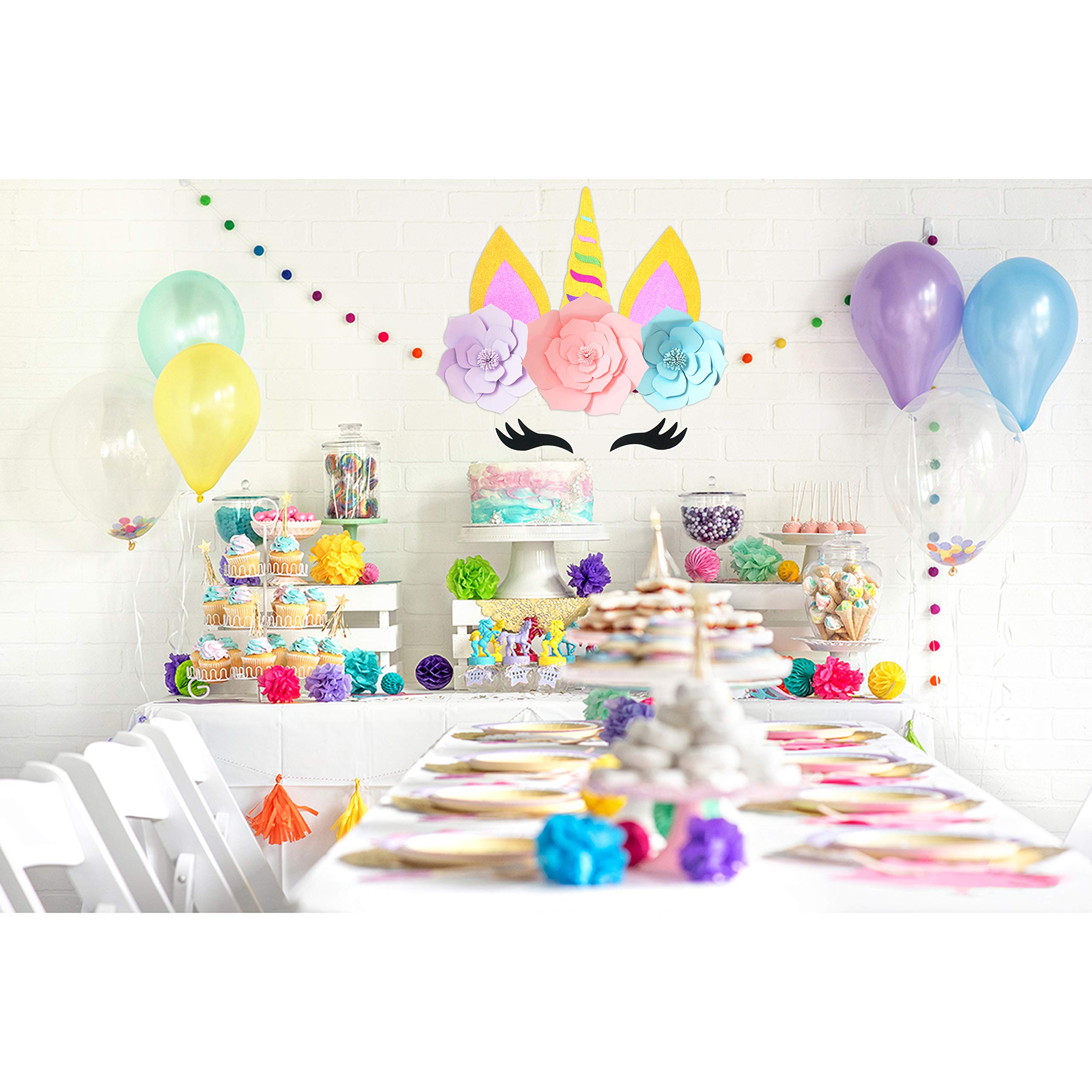 Gold Glitter Unicorn Backdrop for Parties - Giant Horn, Ears & Eyelashes DIY Wall Decor with Flowers | Perfect for Birthday, Baby Shower & Themed Events