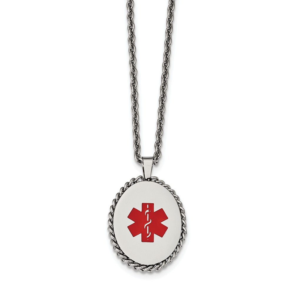 Stainless Steel Polished Enameled Oval Medical Charm Necklace - Elegant Jewelry for Nurses, Doctors & Healthcare Professionals - Perfect for Work, Gifts & Special Occasions
