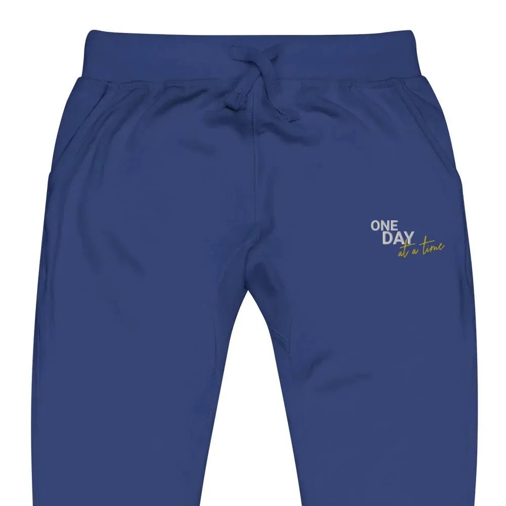 One Day At A Time Embroidered Unisex Fleece Sweatpants - Cozy Loungewear for Relaxing at Home, Yoga, and Casual Outings