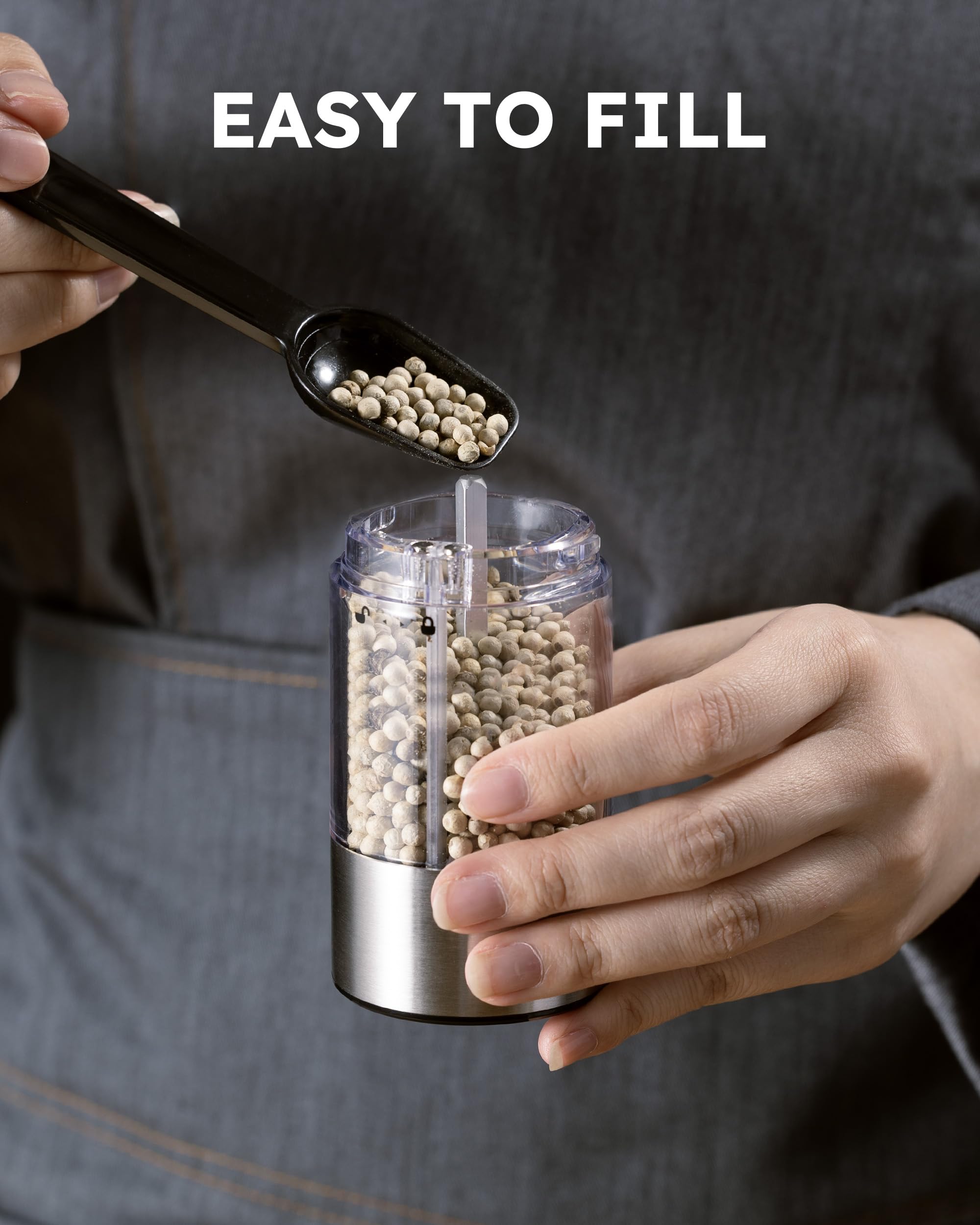 FORLIM Electric Salt and Pepper Grinder Set - Rechargeable Battery Powered, One-Hand Operation with LED Light, Adjustable Coarseness, Stainless Steel & Washable Design - Perfect for Kitchen, Dining Table, Camping, and Gifts