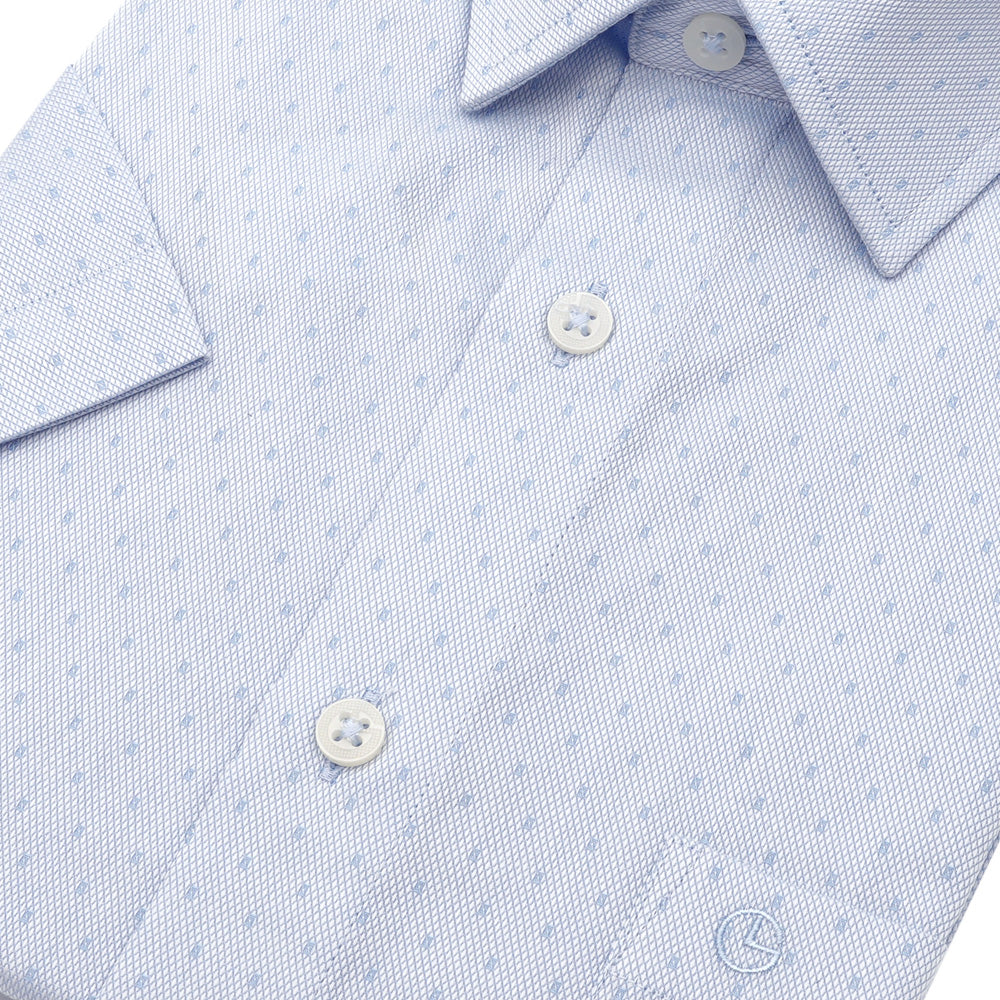Goldlion Men's Short Sleeve Casual Shirt - Light Blue Cotton Button Down Shirt for Office, Business & Summer Wear