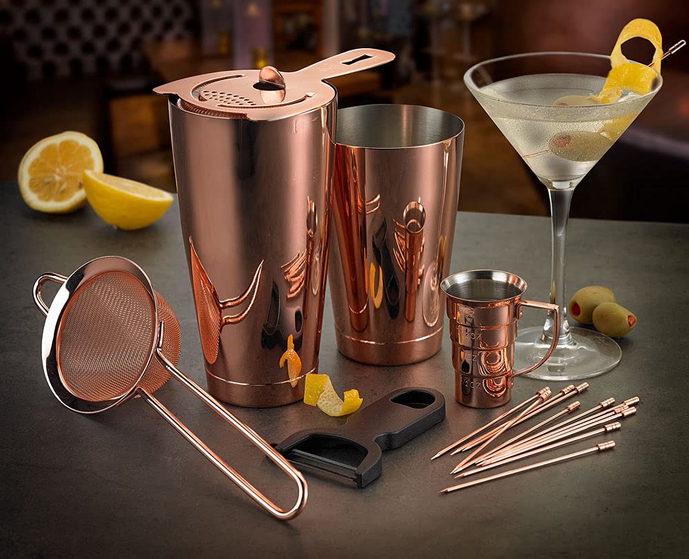 Premium Barfly Copper Cocktail Kit - Professional Martini Shaker Set for Home Bars & Mixology Enthusiasts - Perfect for Cocktail Parties, Home Entertaining & Bartending Practice