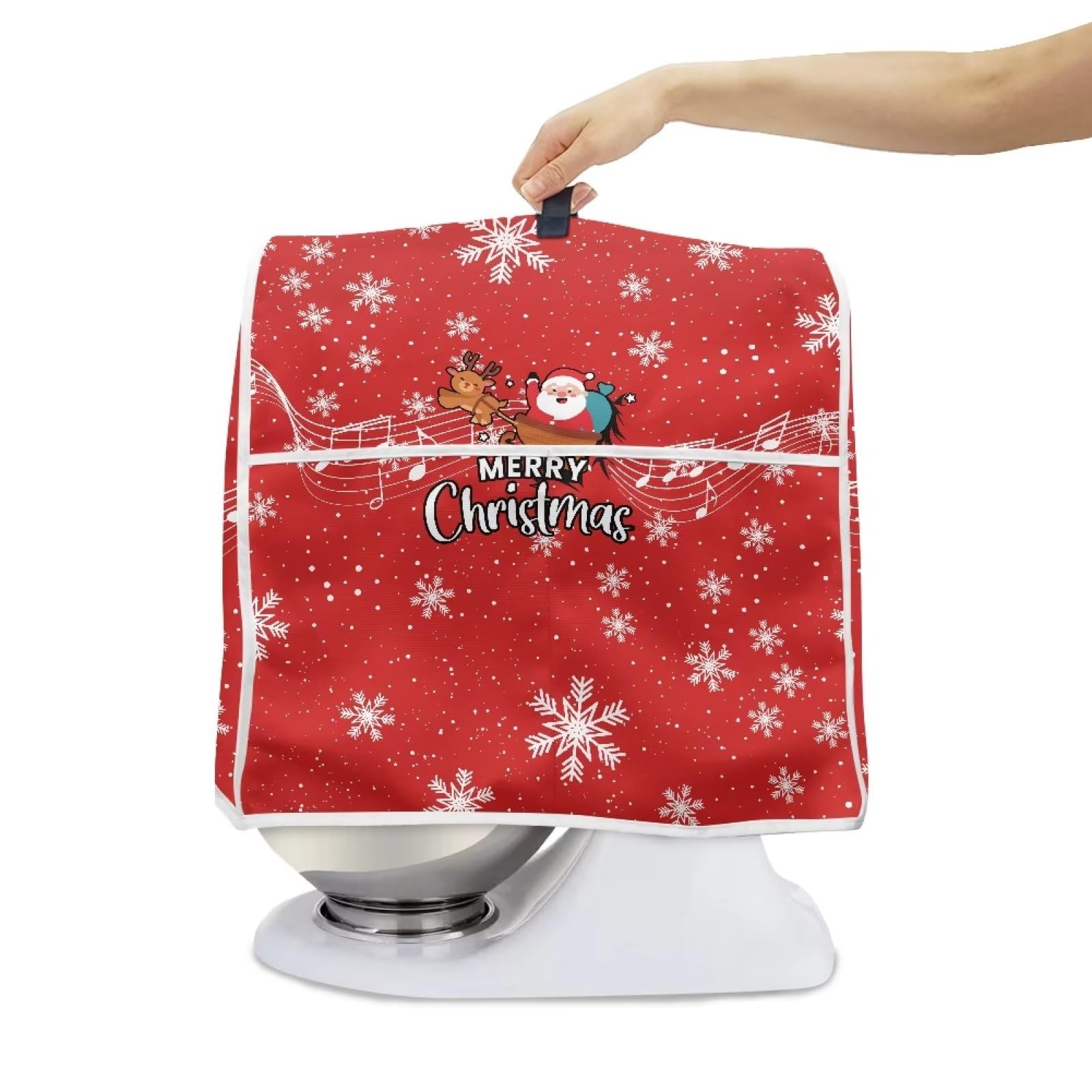 Santa Claus Christmas Stand Mixer Cover with Pockets - Stain Resistant Snowflake Design - Fits Pioneer Woman Mixers (Small Size) - Perfect for Holiday Baking & Kitchen Decor