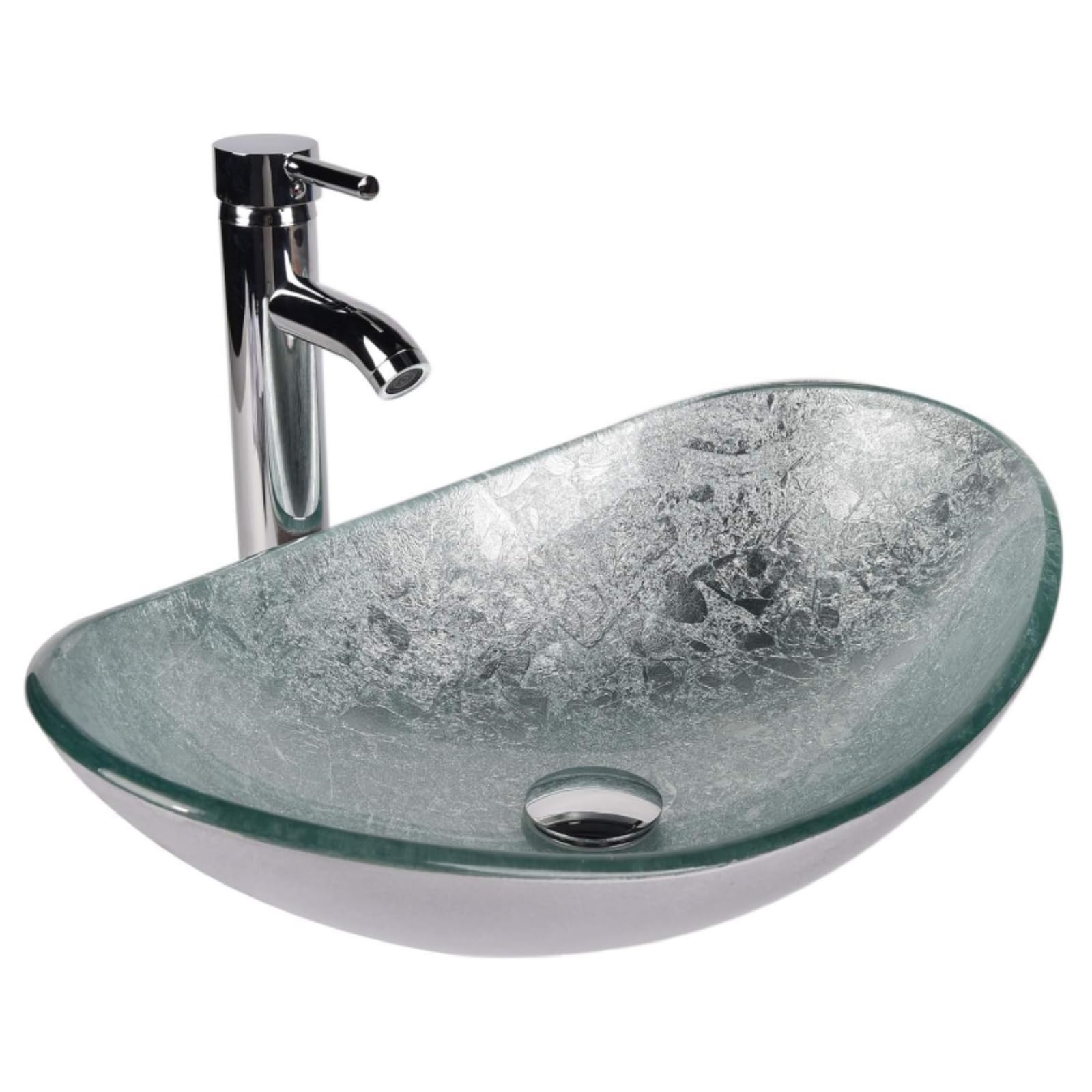 24 Inch Bathroom Vanity Set with Sink Cabinet, Silver Countertop & Glass Vessel Bowl - MDF Brown Finish & 1.5 GPM Faucet for Modern Bathroom Remodeling & Small Space Solutions