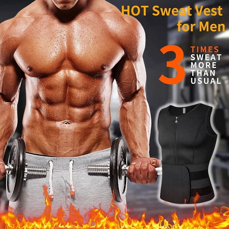 Men's Waist Trainer Body Shaper - Slimming Sauna Vest with Double Belt for Weight Loss & Sweat Control - Perfect for Gym, Workout & Postpartum Recovery