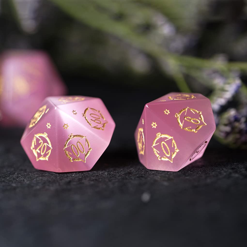LANGWEI Natural Pink Opal DND Dice Set - 7-Piece Polyhedral RPG Dice for Dungeons & Dragons, Tabletop Games, TRPG | Perfect for Gifts, Game Nights & Fantasy Role-Playing Adventures