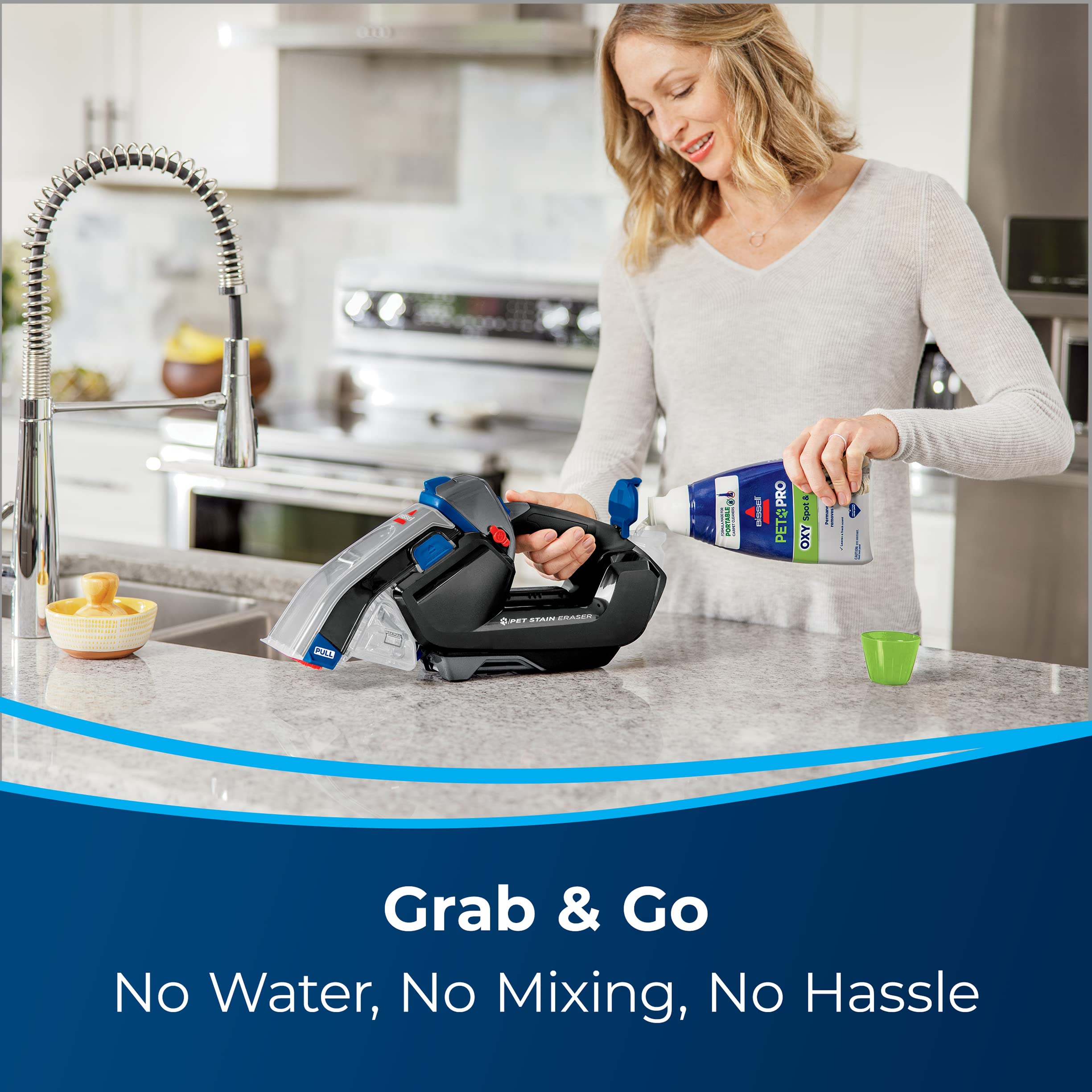 BISSELL Pet Stain Eraser Plus Cordless Carpet Cleaner with Removable Scrub Brush & PET PRO OXY Spot & Stain Formula - Portable Deep Cleaner for Pet Hair, Urine, Odor Removal - Perfect for Carpets, Upholstery, and Pet Accidents