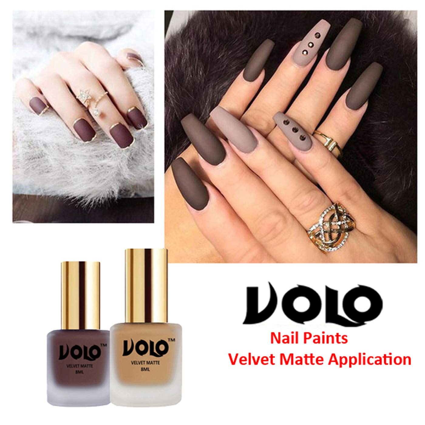 Volo Velvet Matte Nail Polish Set - 12 Pack (96ml Each) | Dark Peach, Wine, Nude, Carrot Red, Metallic Purple, Coffee, Blue, Coral | Long-Lasting Dull Finish | Perfect for Salon, Home Manicure & Gift Giving
