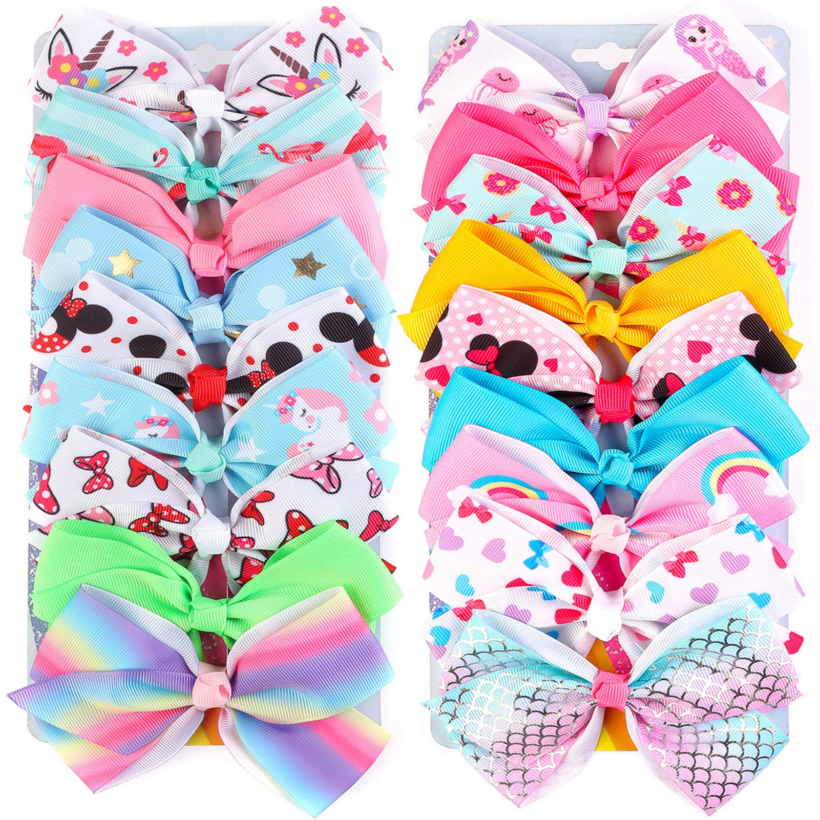 5 Inch Grosgrain Ribbon Hair Bows for Girls - 18 Color Pack of Hair Clips & Hair Accessories - Perfect for School, Parties, and Everyday Style