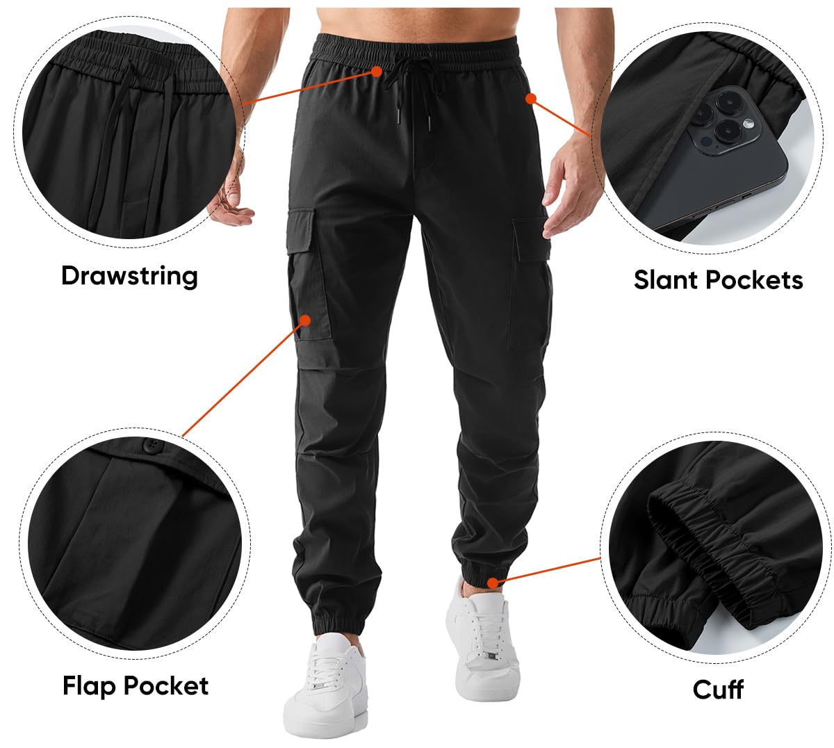 JMIERR Men's Casual Cargo Jogger Pants - Elastic Waist with Drawstring, Stretch Relaxed Fit Work Pants, Tapered Sweatpants for Gym, Workout & Everyday Wear