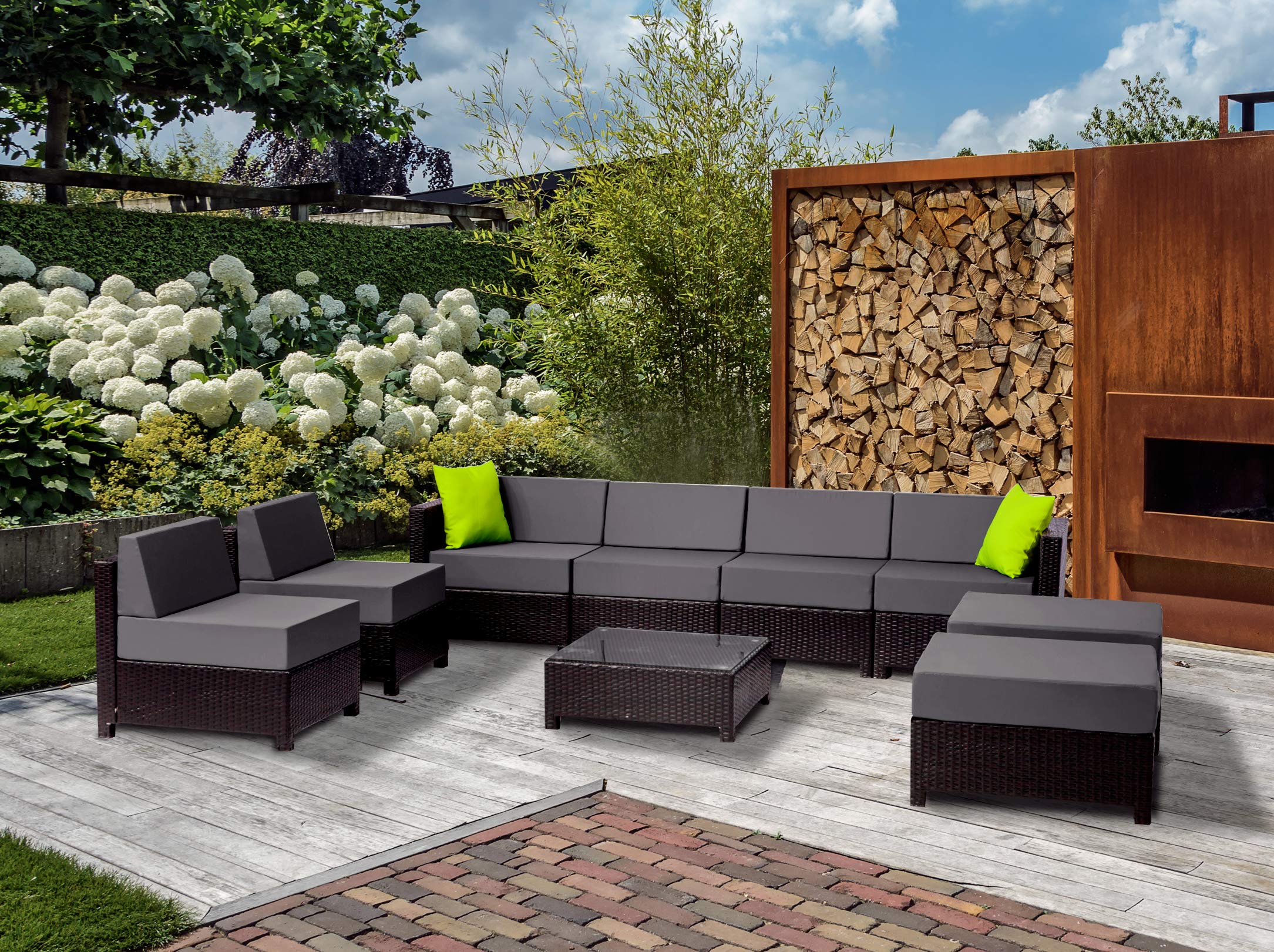 MCombo 9-Piece Luxury Wicker Patio Sectional Sofa Set - Indoor/Outdoor Furniture in Gray - Perfect for Backyard, Poolside & Sunroom Relaxation