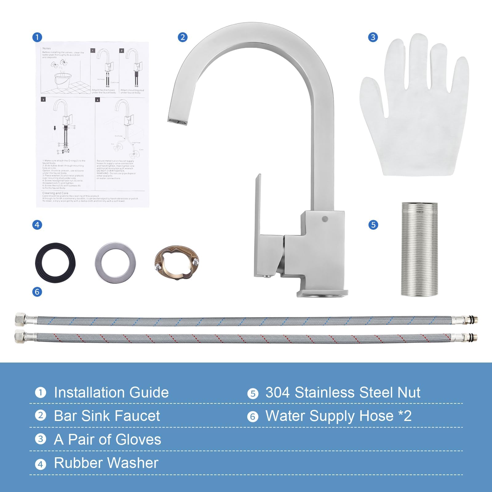 Stainless Steel Single Hole Bar Sink Faucet - Brushed Nickel Single Handle Kitchen Faucet for Bar, RV, Bathroom & Restroom Sinks | Perfect for Small Spaces & Compact Kitchens