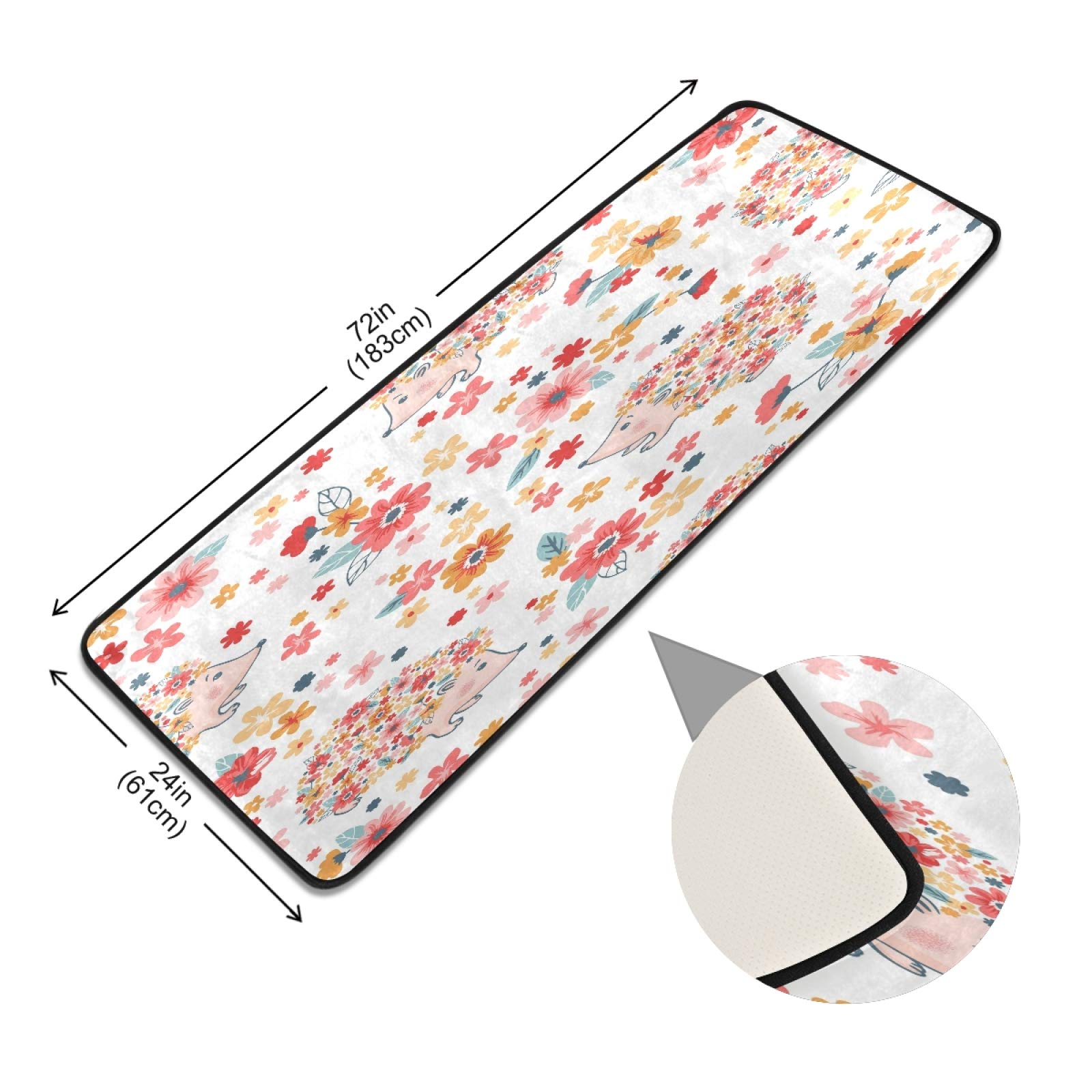 Non-Slip 2'x6' Floral Hedgehog Runner Rug - Cute Long Area Carpet for Hallway, Living Room, Bedroom, Bathroom & Entryway | Perfect Indoor Home Decor for Cozy Spaces & Kids Rooms
