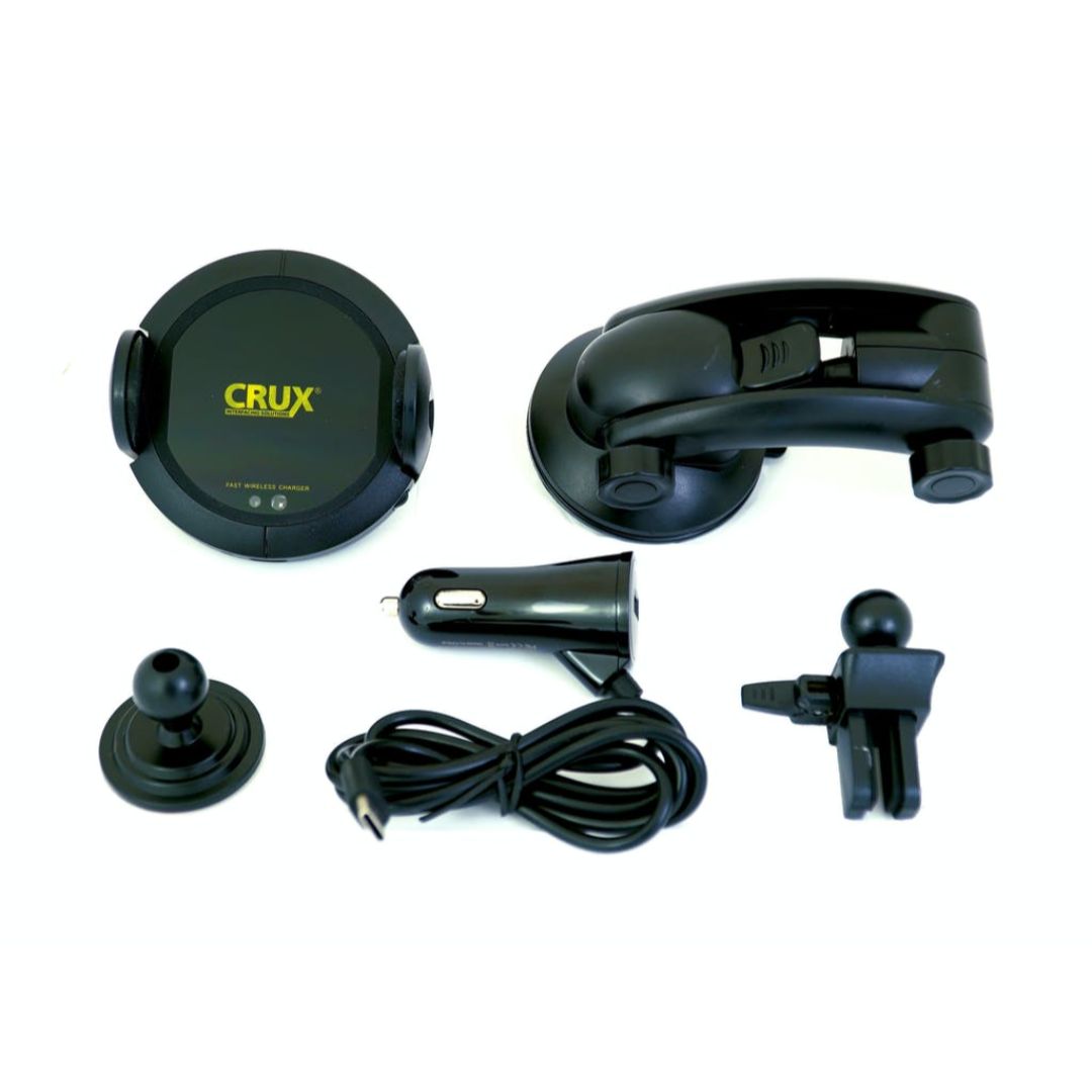Crux CRISC 010 Wireless Qi Car Charger - 10W Fast Charging with Motorized Adjustable AC Vent Mount & Telescopic Arm - Perfect for iPhone, Samsung Galaxy & AirPods in Car, Office or Home Use